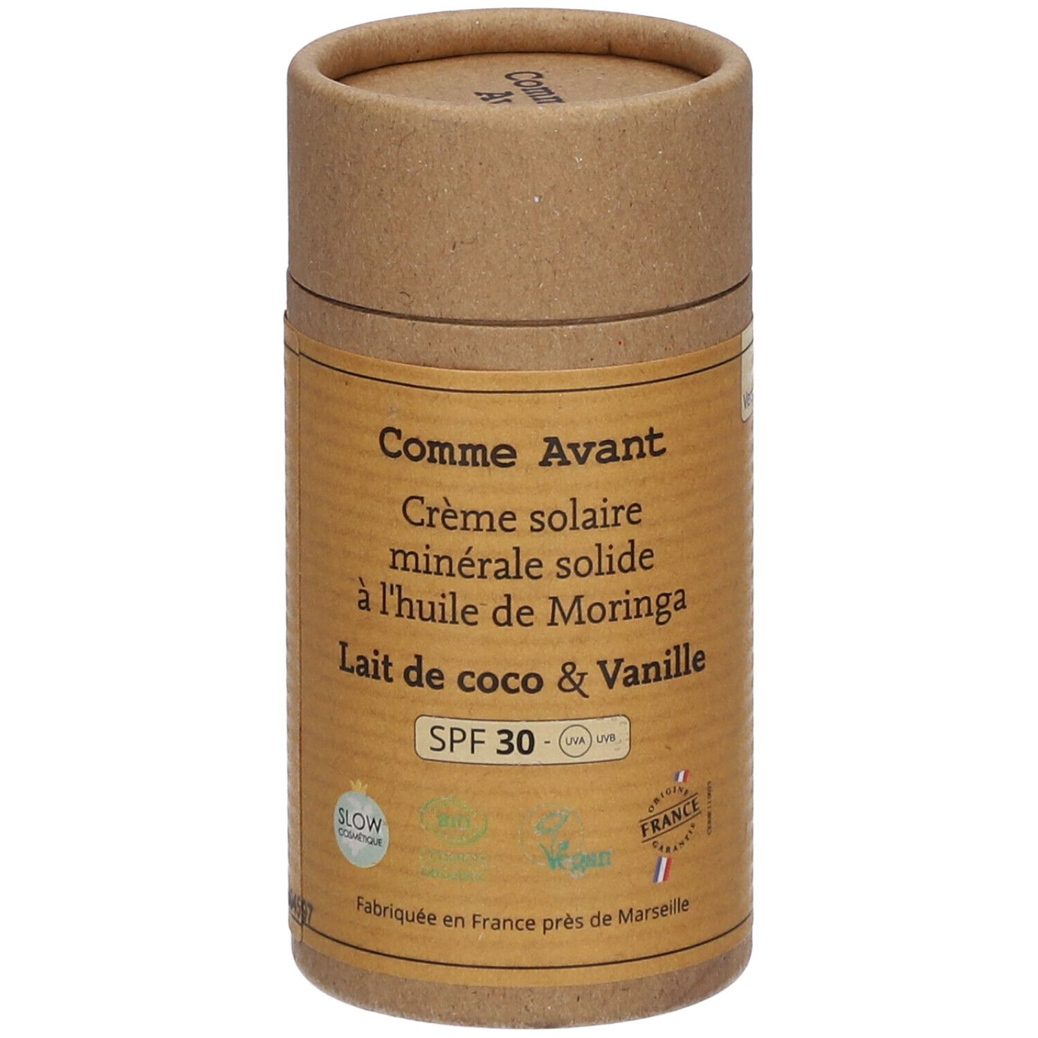 Comme Avant Crème Solaire Minérale Solide à l'Huile de Moringa - Lait de Coco & Vanille SPF30