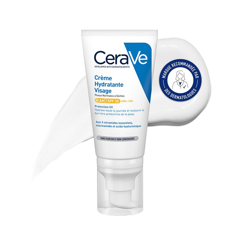 CERAVE CRÈME HYDRATANTE VISAGE SPF 30. Crème hydratante visage, SPF 30.  Tube 52 ml