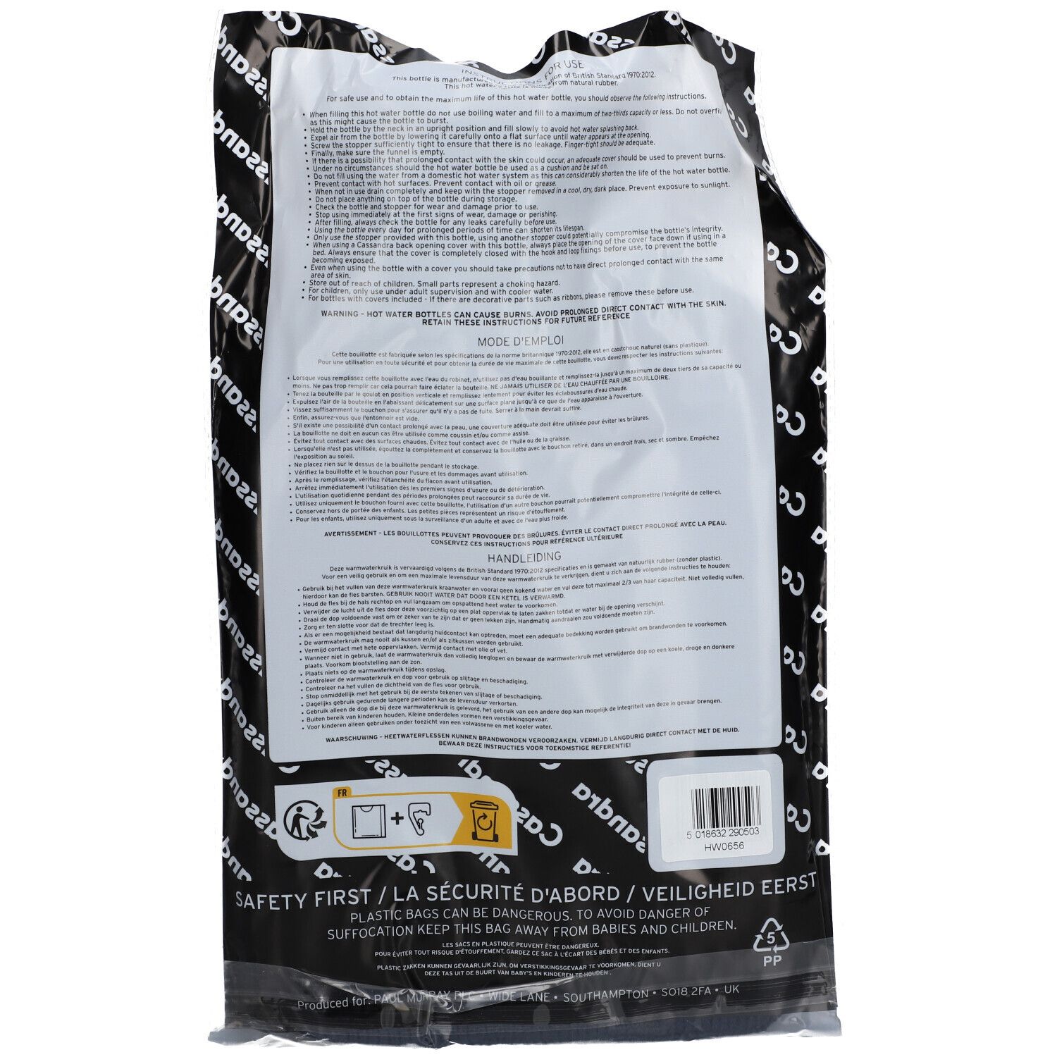 Cassandra Bouillotte Housse Tricot Bleu 1,8L