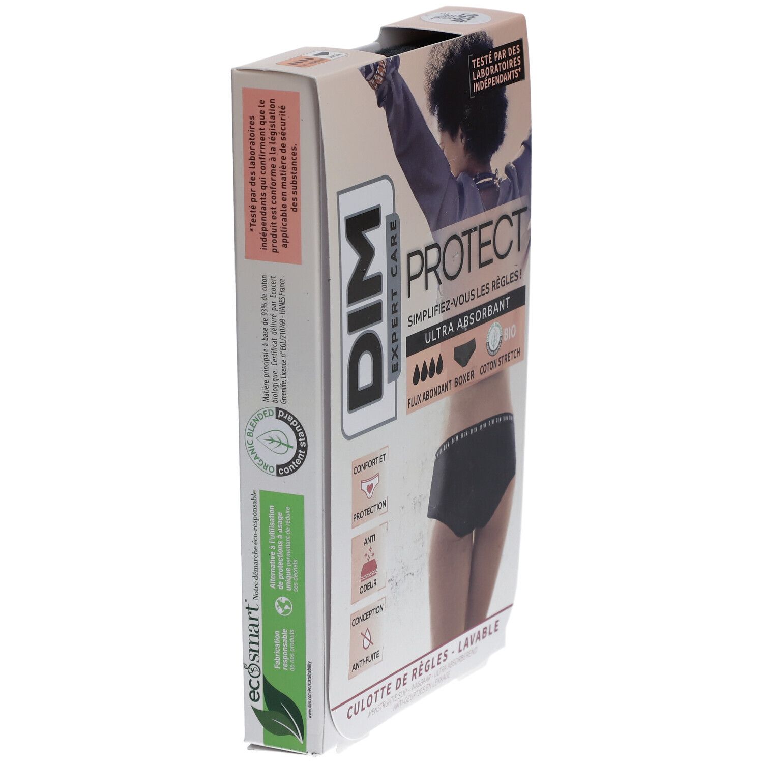 DIM Protect Culotte de règles Lavable - Boxer - Coton bio - Flux Abondant - 48/50