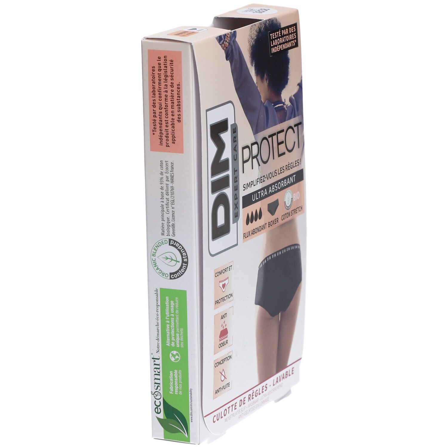 DIM Protect Culotte de règles Lavable - Boxer - Coton bio - Flux Abondant - 36/38
