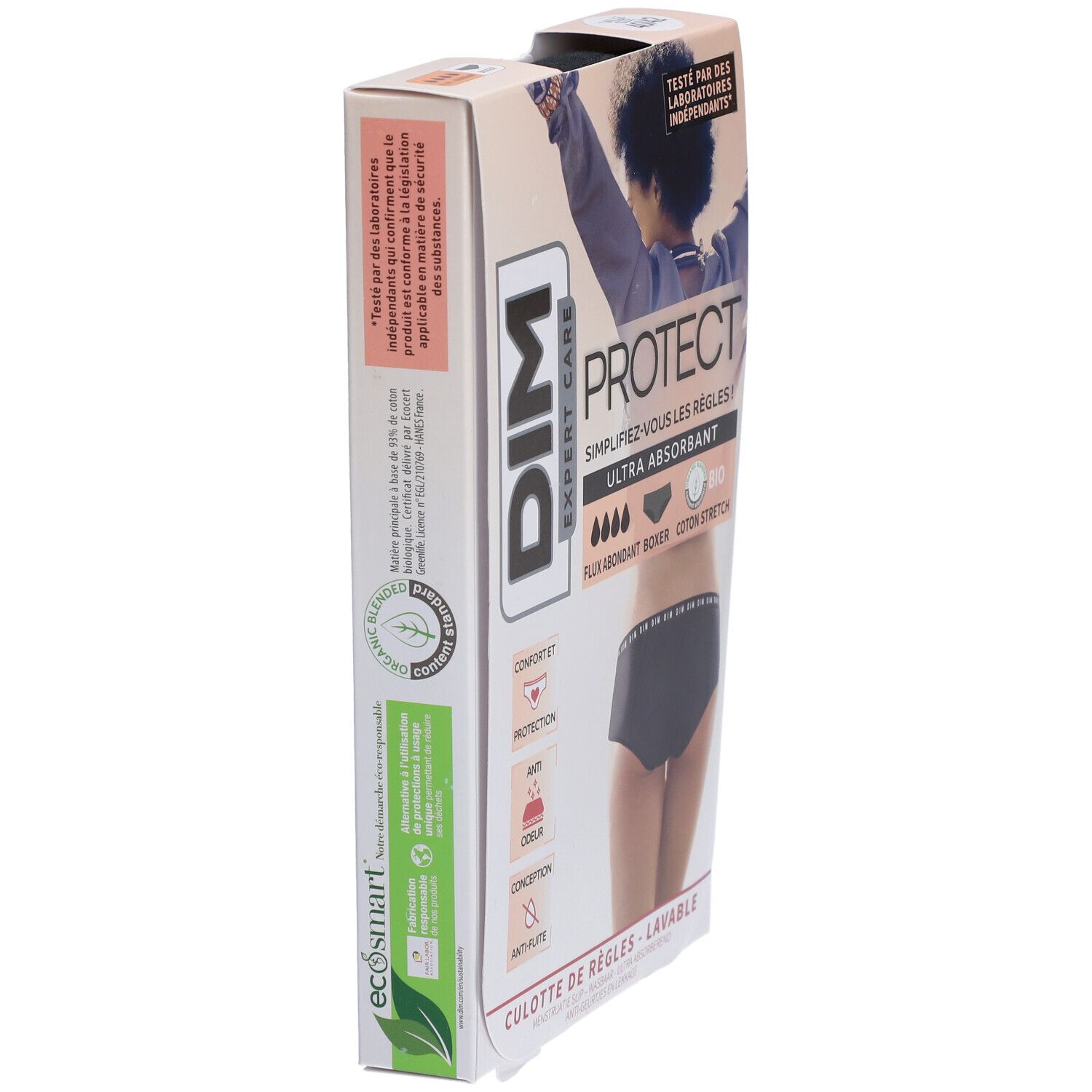 DIM Protect Culotte de règles Lavable - Boxer - Coton bio - Flux Abondant - 40/42