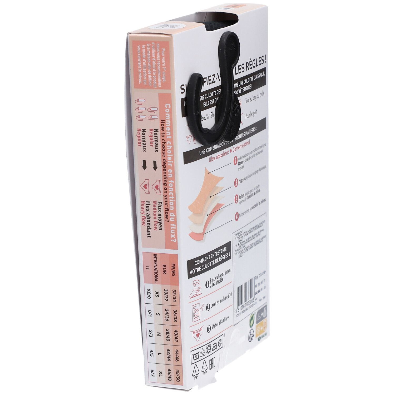 DIM Protect Culotte de règles Lavable - Boxer - Coton bio - Flux Abondant - 40/42