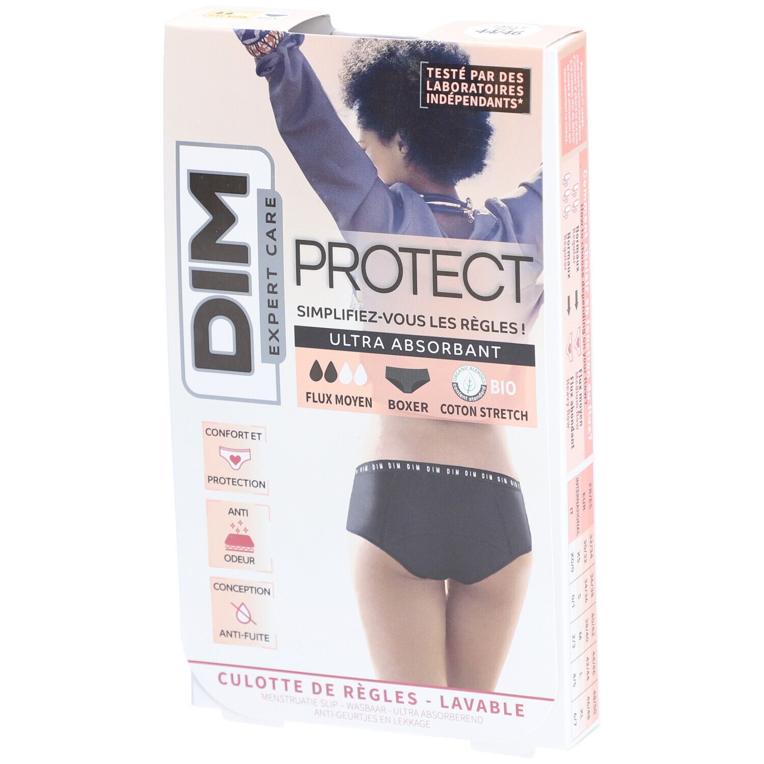 DIM Protect Wasbare menstruatieslip | Boxer | Biologisch katoen | Medium flow | 44/46