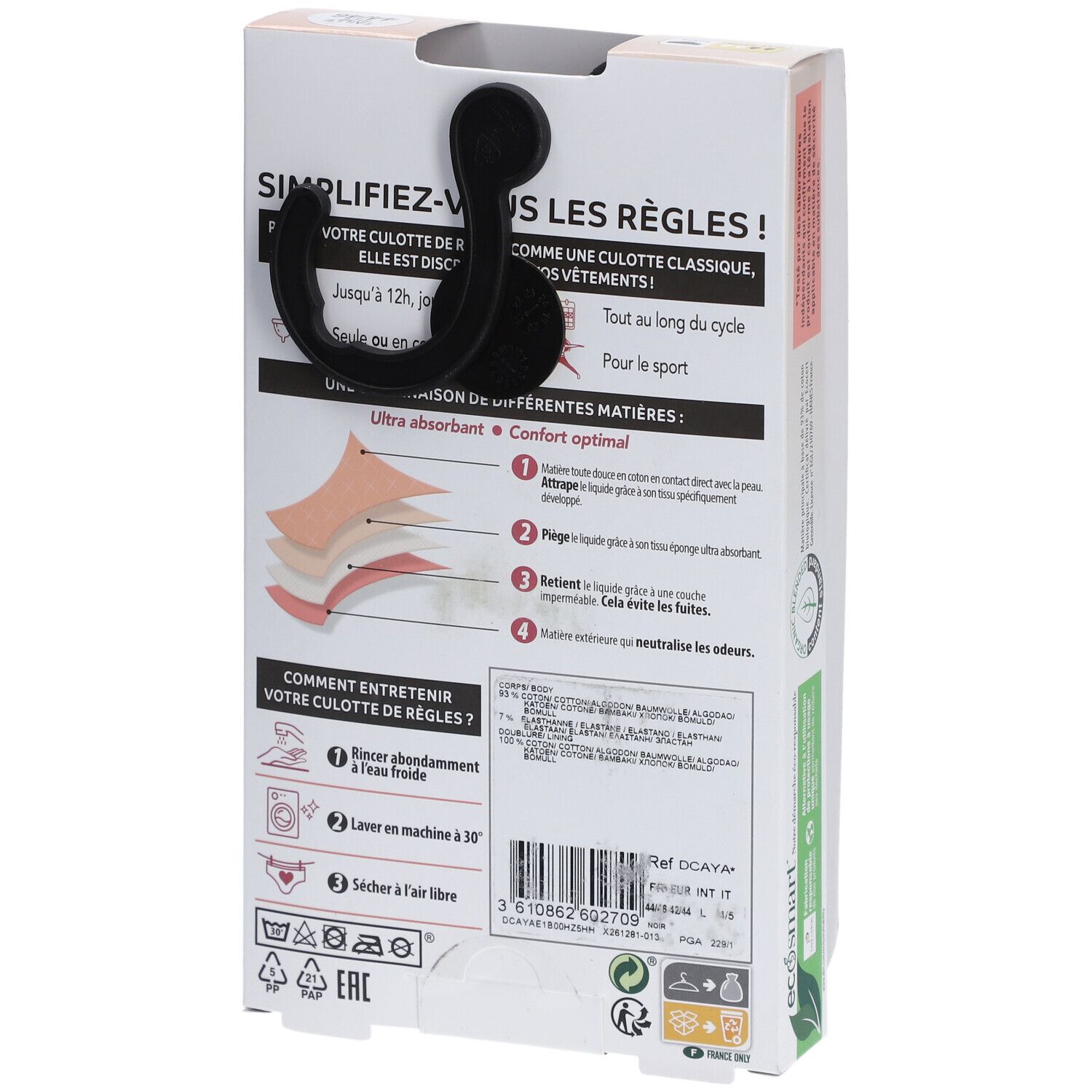 DIM Protect Wasbare menstruatieslip | Boxer | Biologisch katoen | Medium flow | 44/46