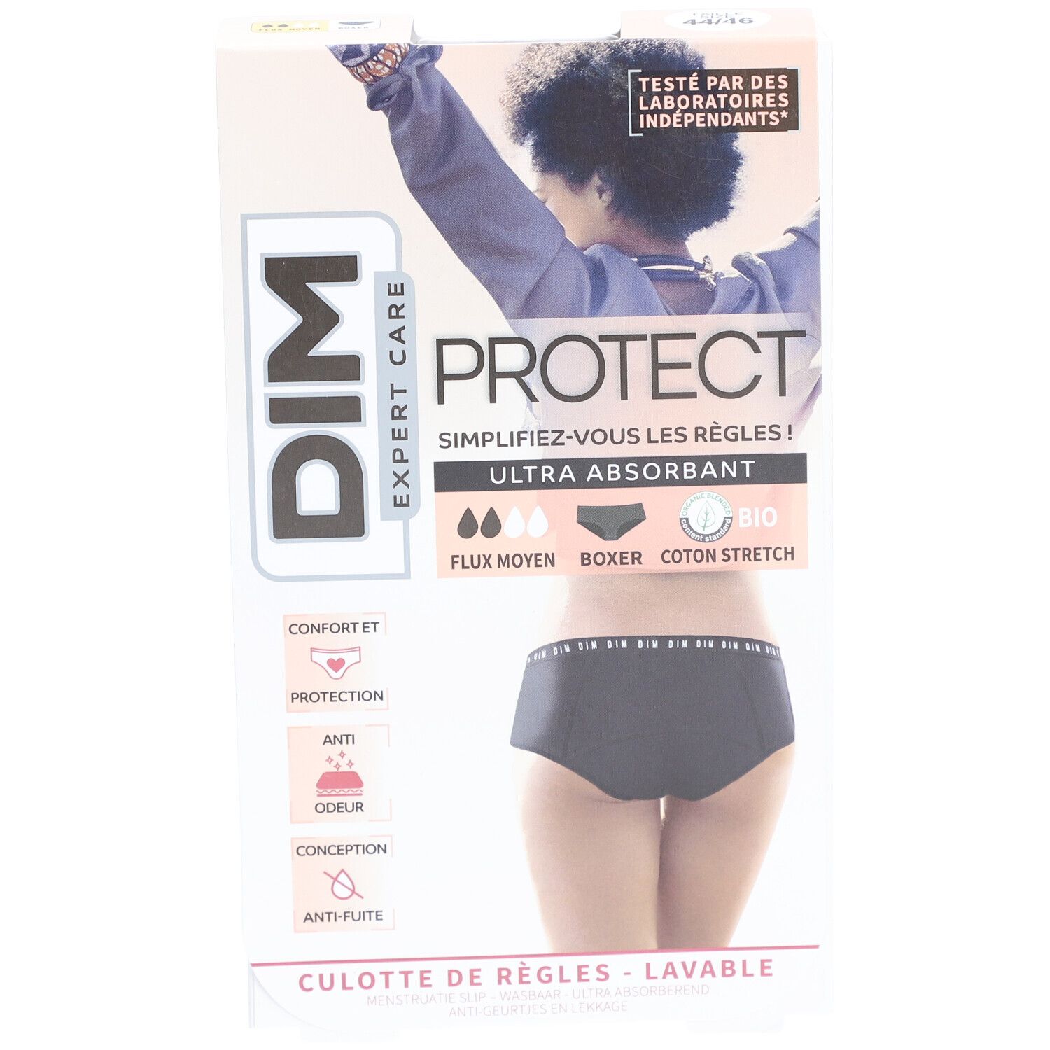 DIM Protect Wasbare menstruatieslip | Boxer | Biologisch katoen | Medium flow | 44/46