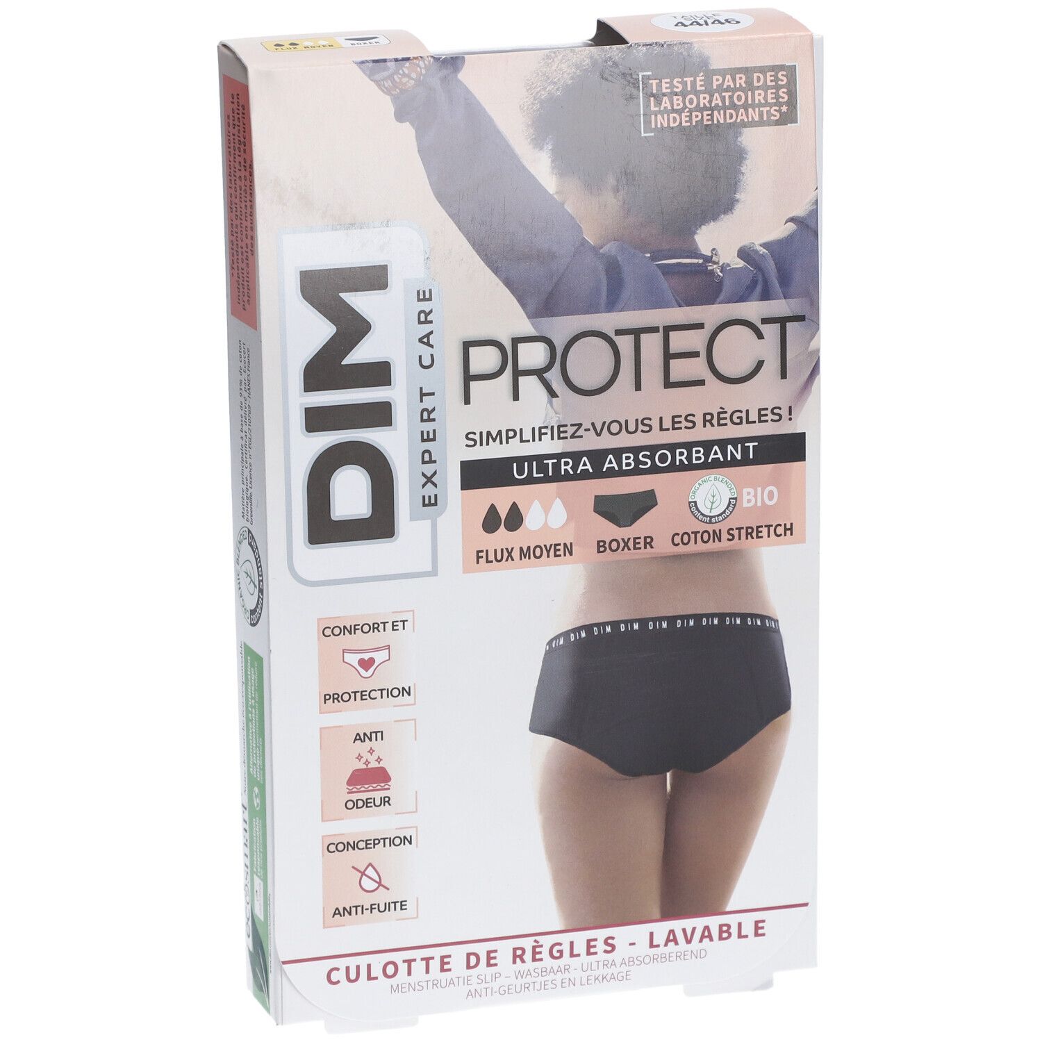 DIM Protect Wasbare menstruatieslip | Boxer | Biologisch katoen | Medium flow | 44/46