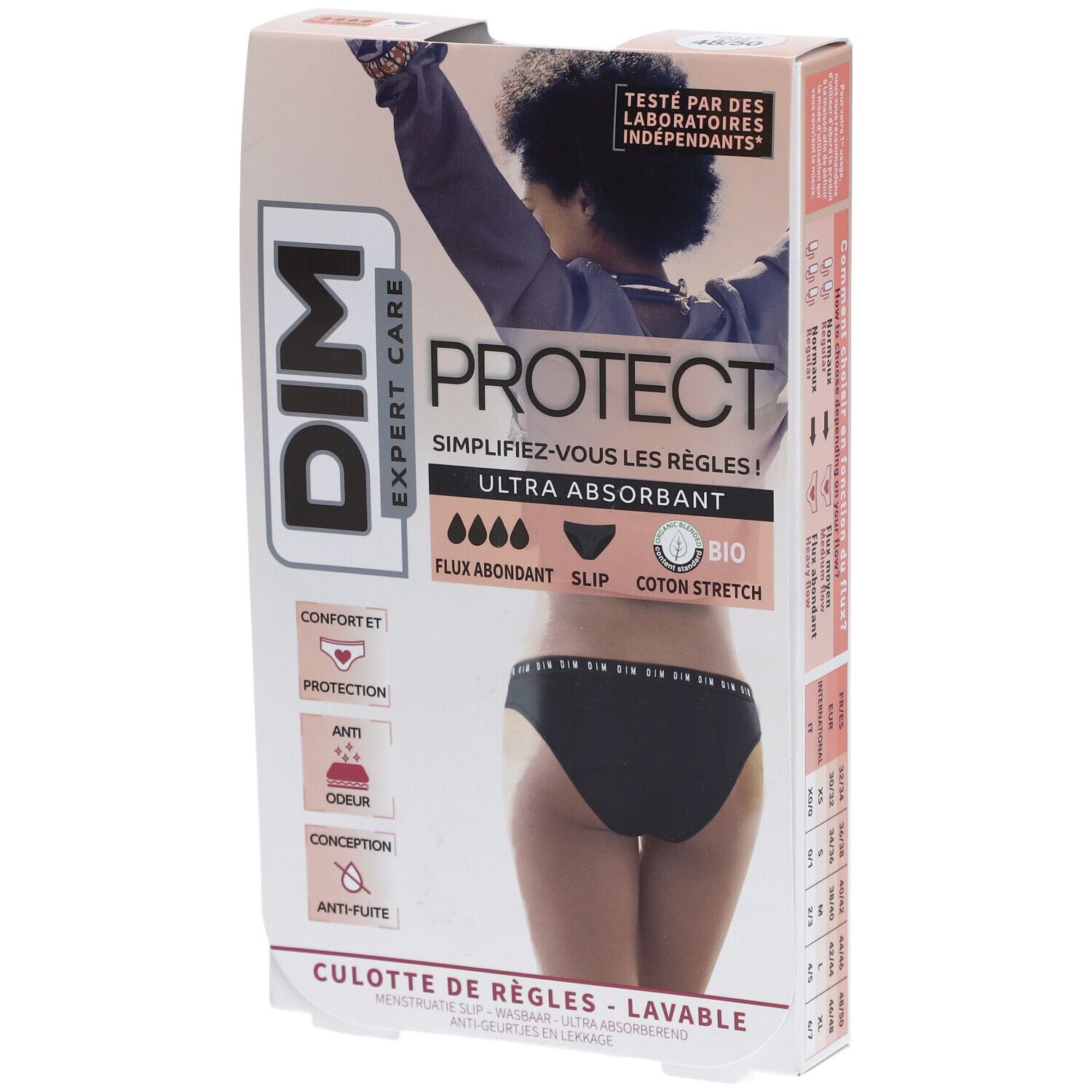 DIM Protect Culotte de règles Lavable - Slip - Coton bio - Flux Abondant - 48/50