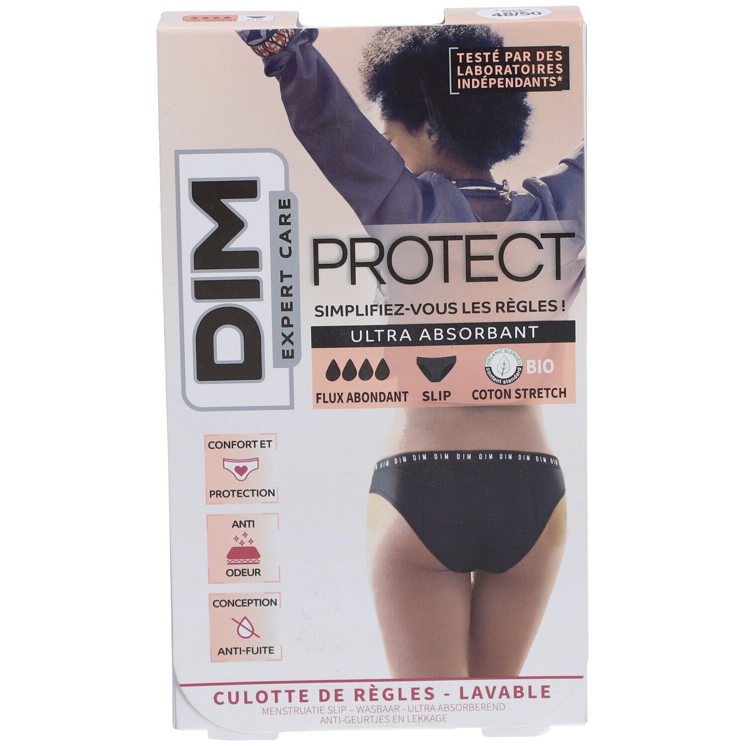 DIM Protect Culotte de règles Lavable - Slip - Coton bio - Flux Abondant - 48/50