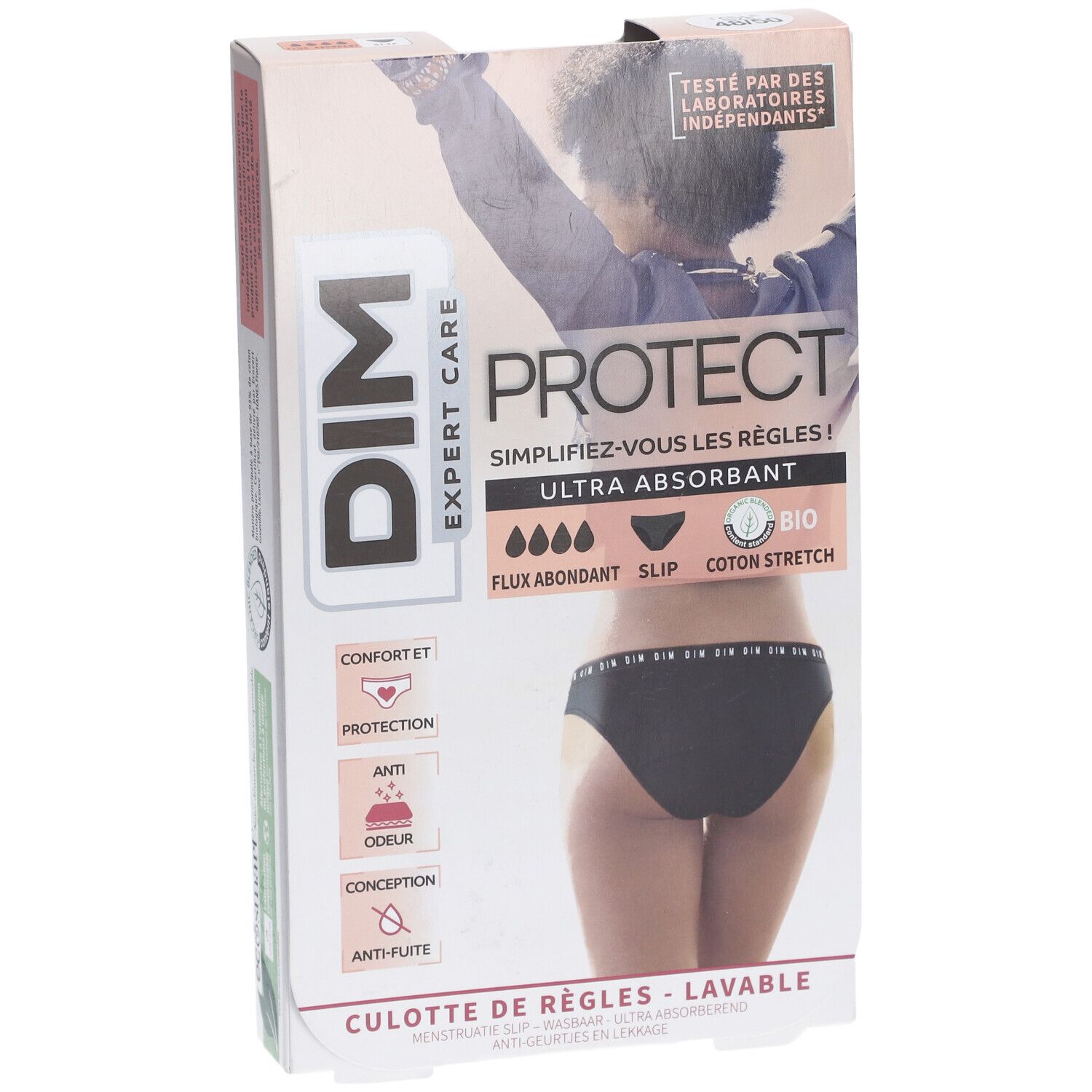 DIM Protect Culotte de règles Lavable - Slip - Coton bio - Flux Abondant - 48/50