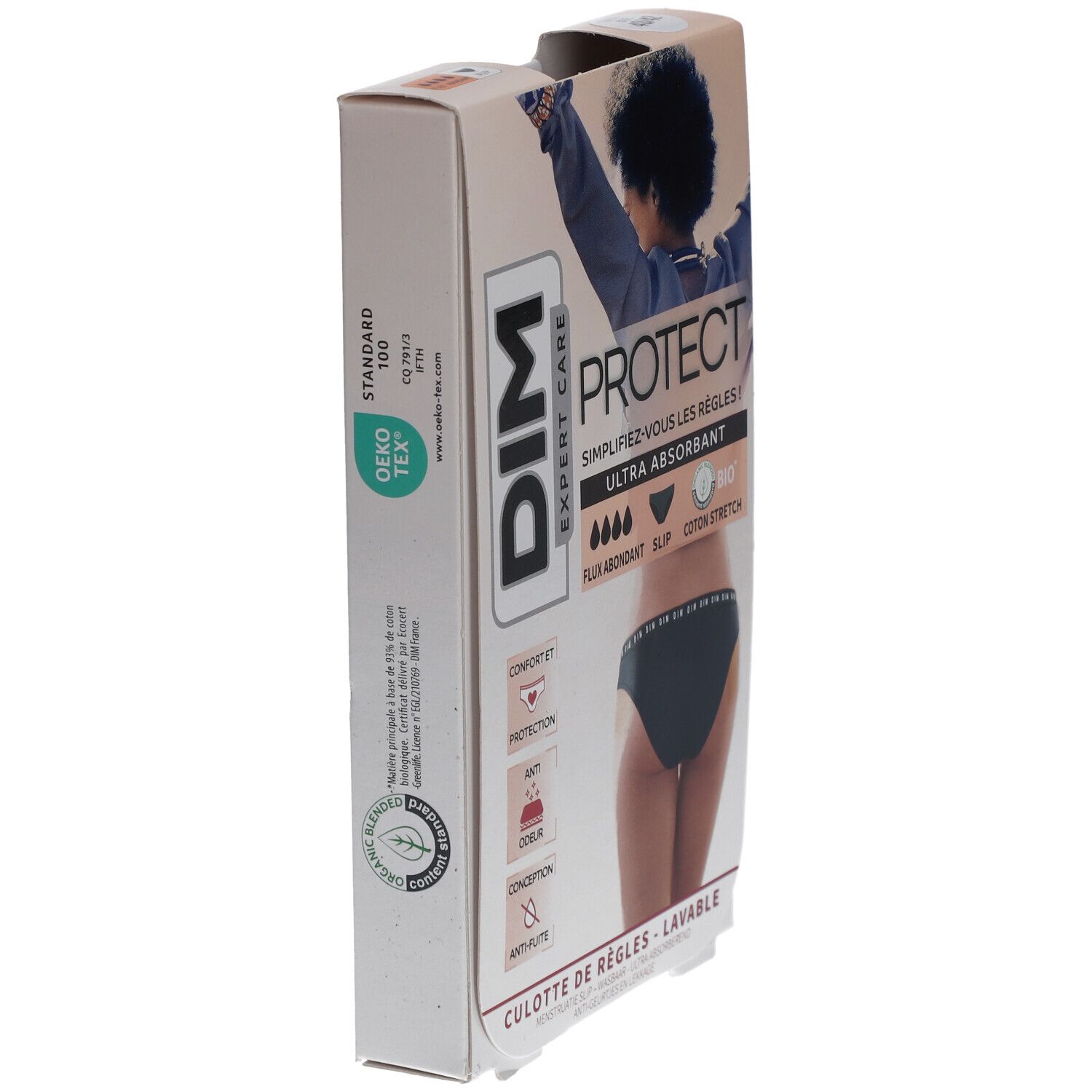 DIM Protect Culotte de règles Lavable - Slip - Coton bio - Flux Abondant - 40/42