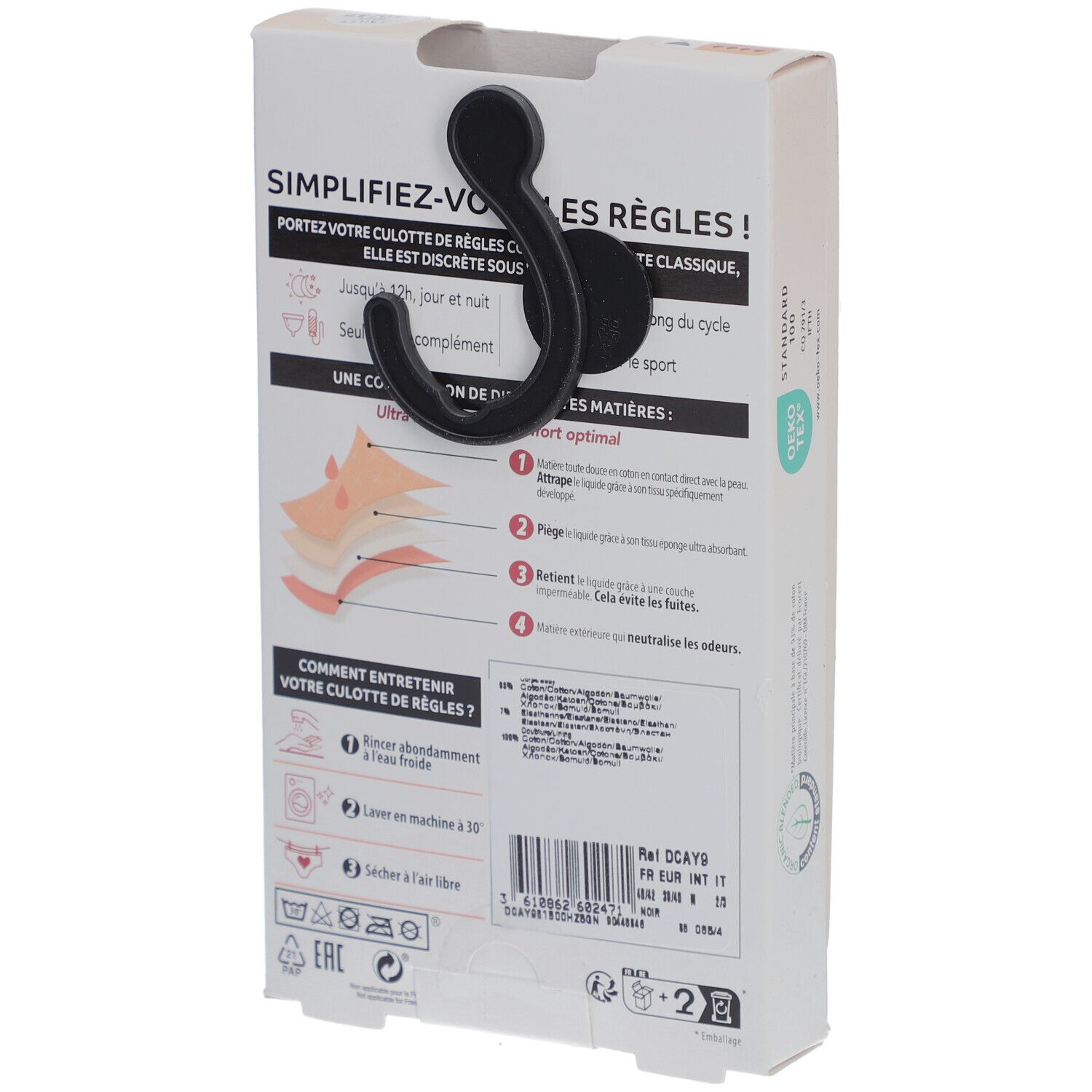 DIM Protect Culotte de règles Lavable - Slip - Coton bio - Flux Abondant - 40/42