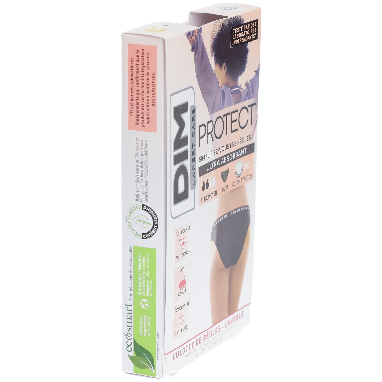 DIM Protect Culotte de règles Lavable - Slip - Coton bio - Flux Moyen - 36/38