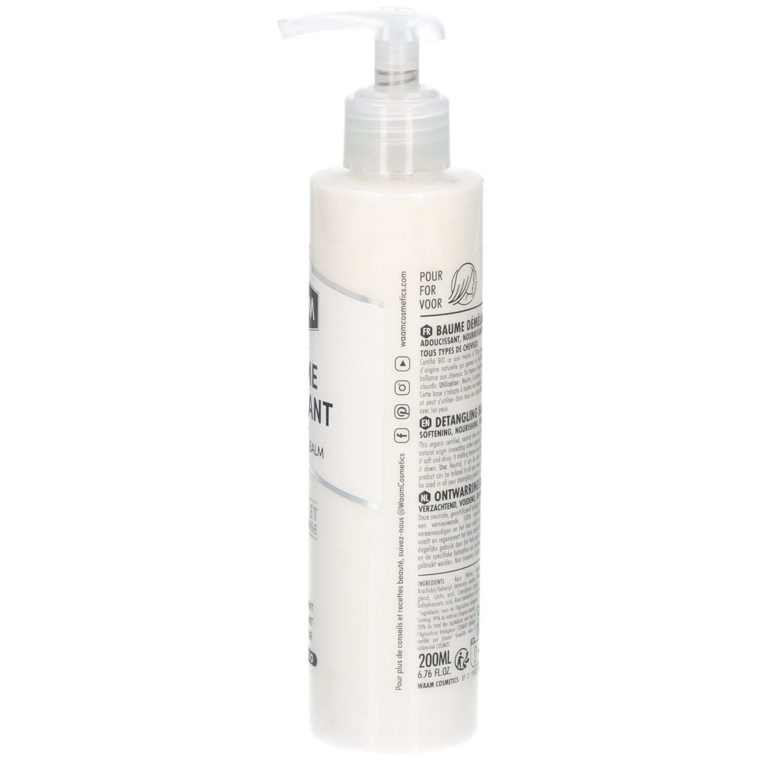 Flacon pompe blanc avec étiquette, 200ml.