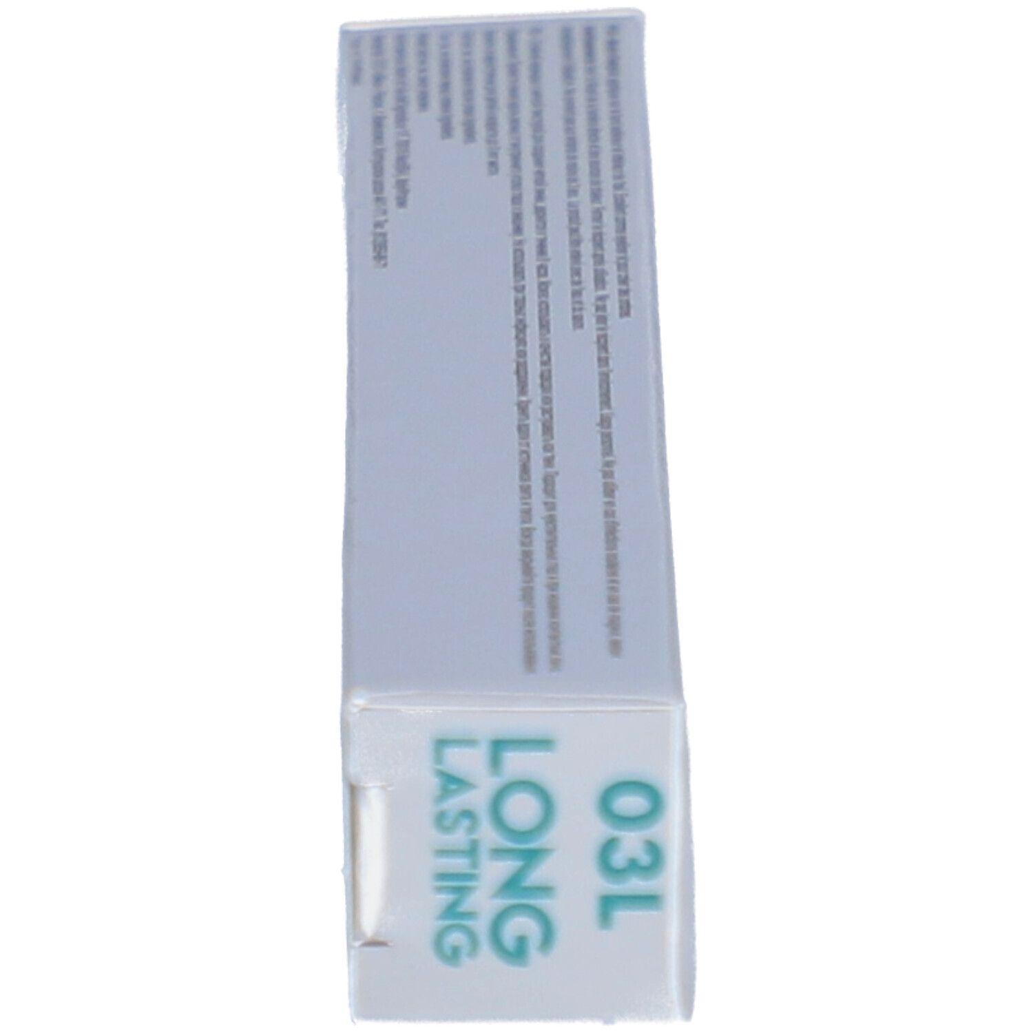 Verpakking met tekst. Opschrift: Long Lasting, 03L.