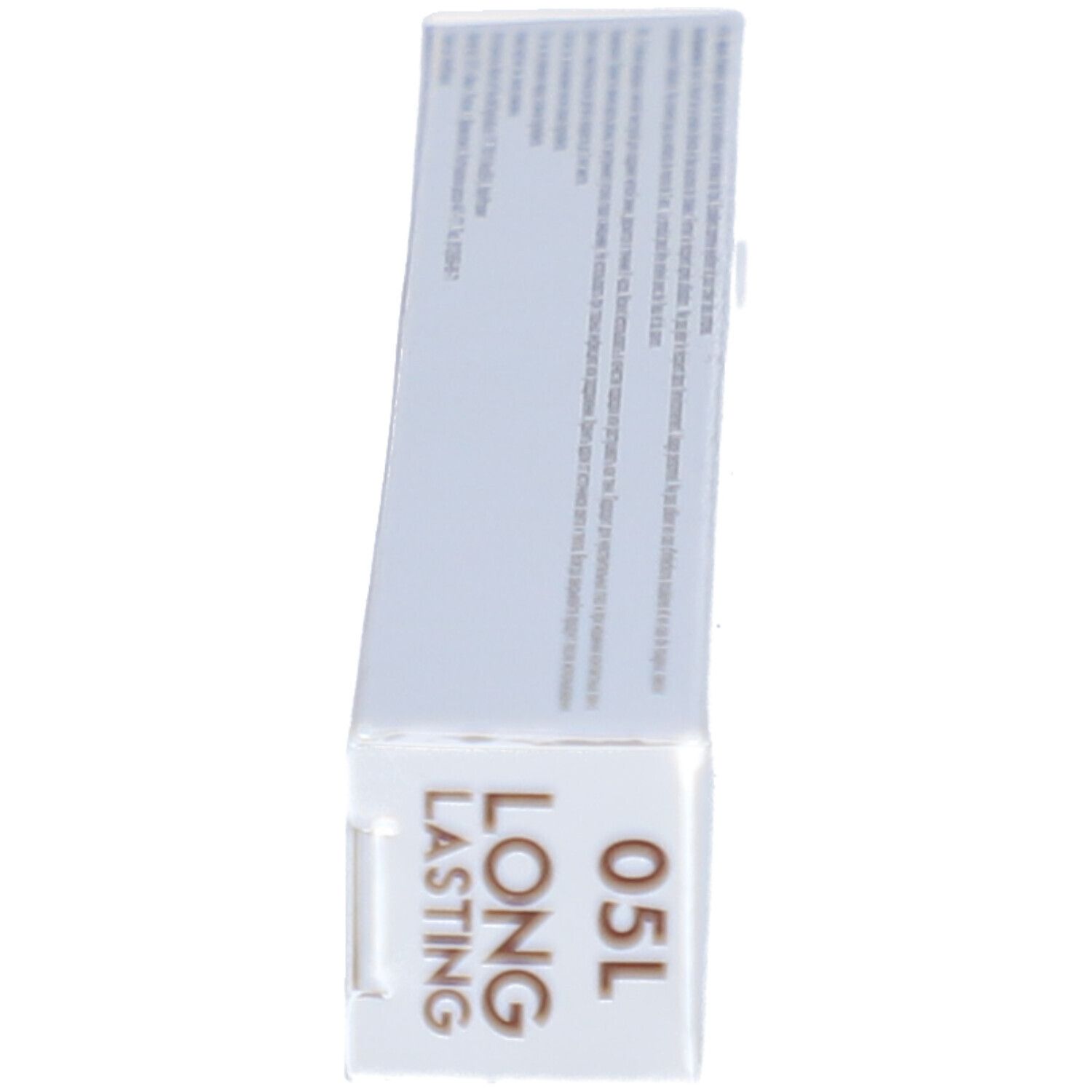 Emballage blanc avec texte. Inscription : LONG LASTING 05L. Texte en plusieurs langues.