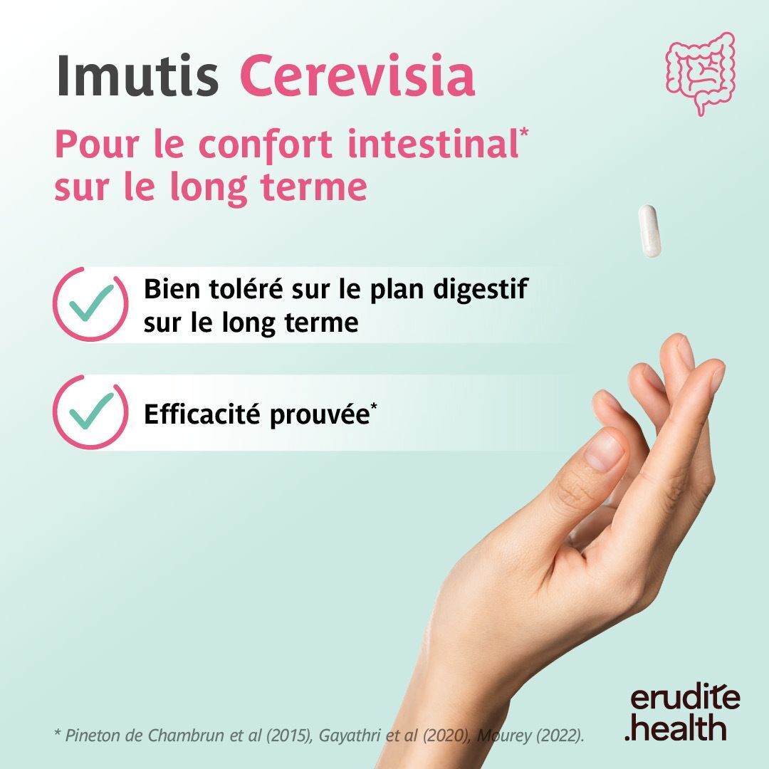 Verpakking van het voedingssupplement Imutis Cerevisia voor darmcomfort.