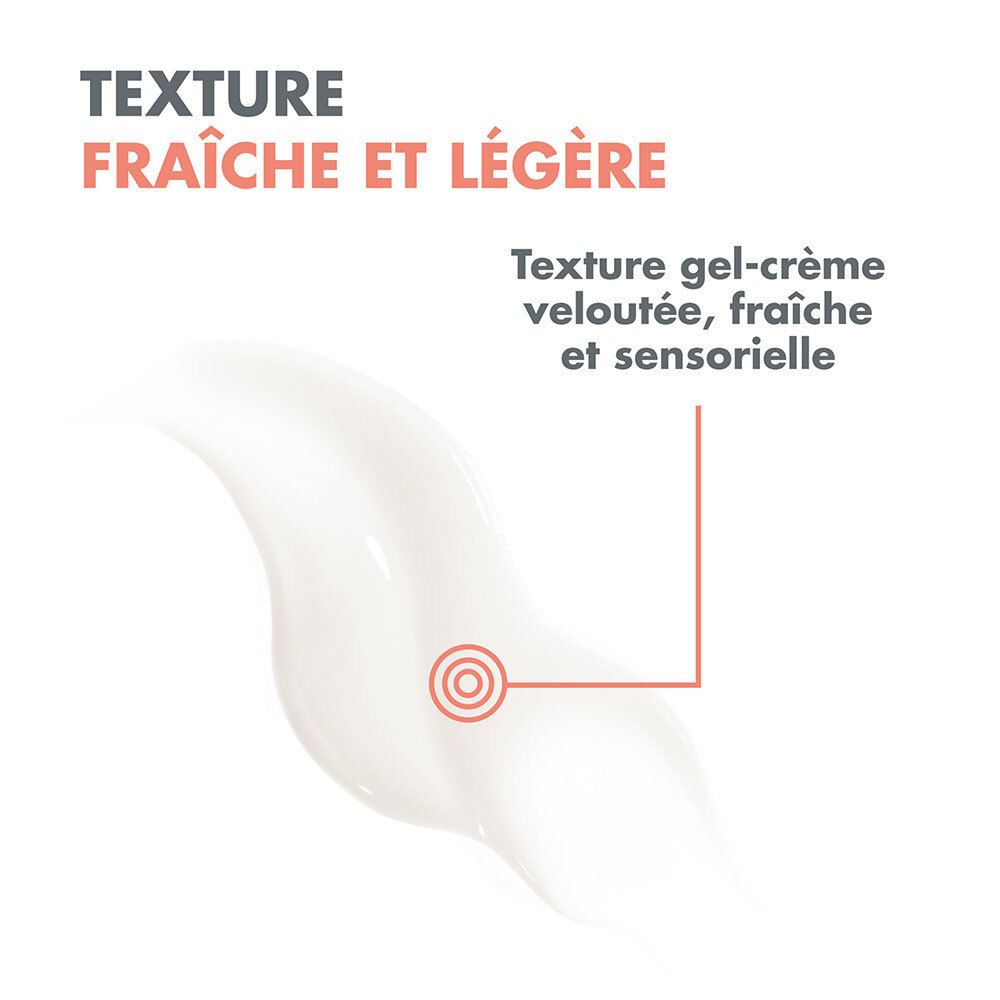 Texte: Texture fraîche et légère. Texture gel-crème veloutée, fraîche et sensorielle.
