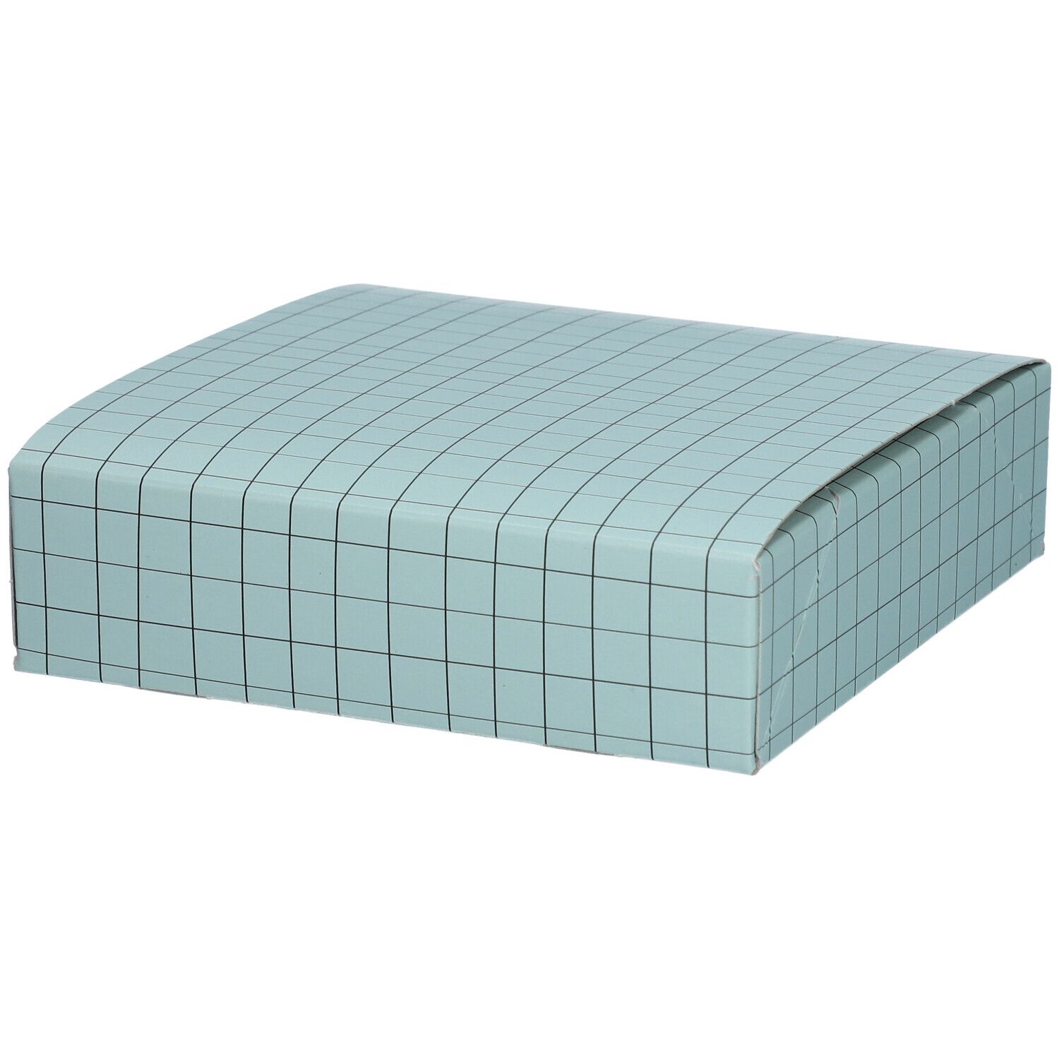 Lichtblauwe geruite geschenkdoos met deksel. Logo van avril.