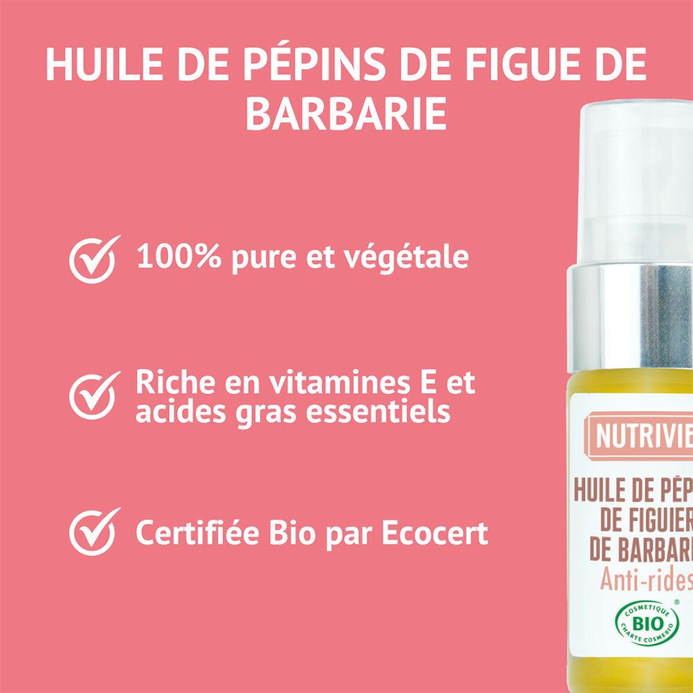 Nutrivie Biologische Vijgcactuspitolie: 100% puur, plantaardig, rijk aan vitamine E, biologisch gecertificeerd.
