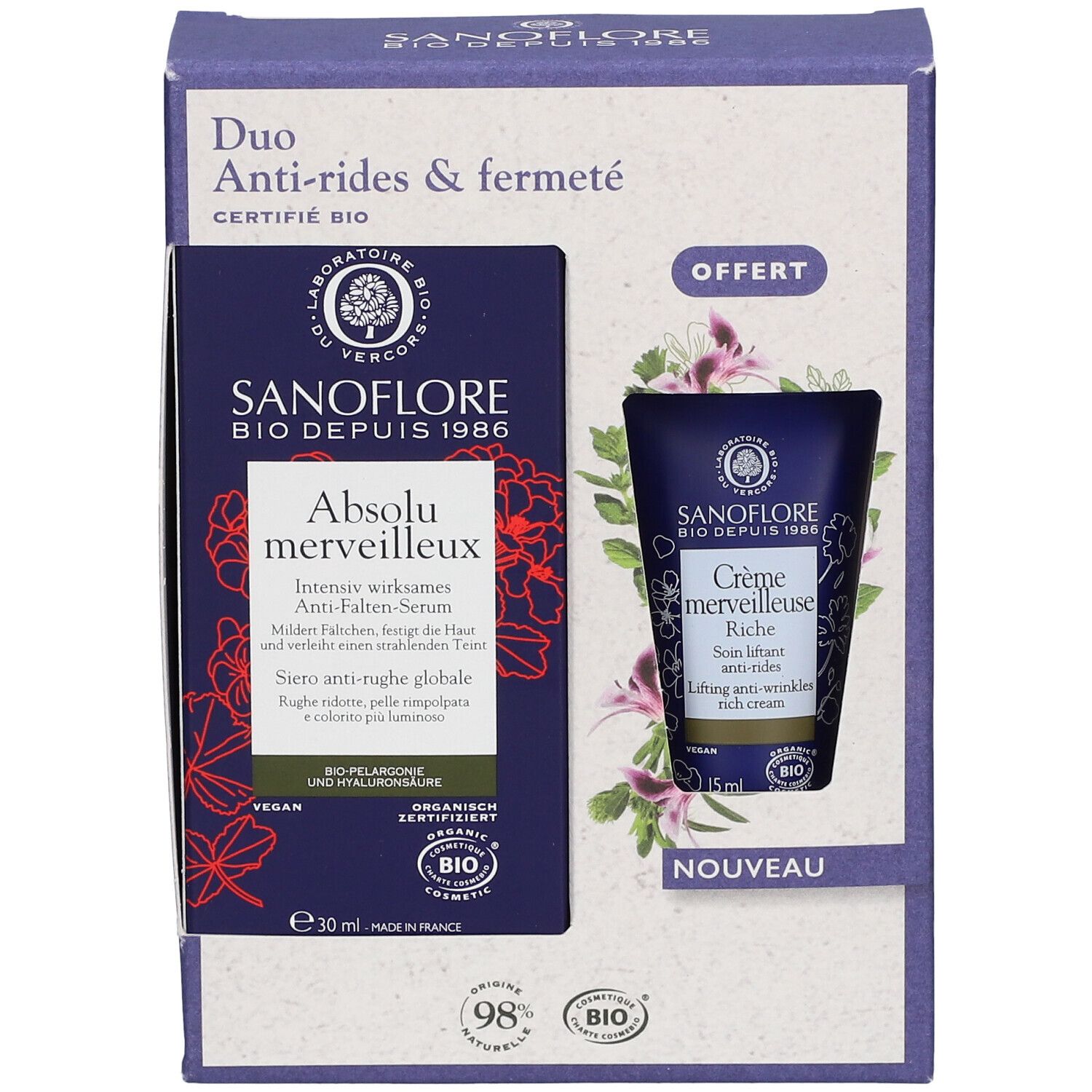 Sanoflore Set Duo Absolu Merveilleux Anti-Wrinkle Serum + Lifting Anti-Wrinkles Rich Cream