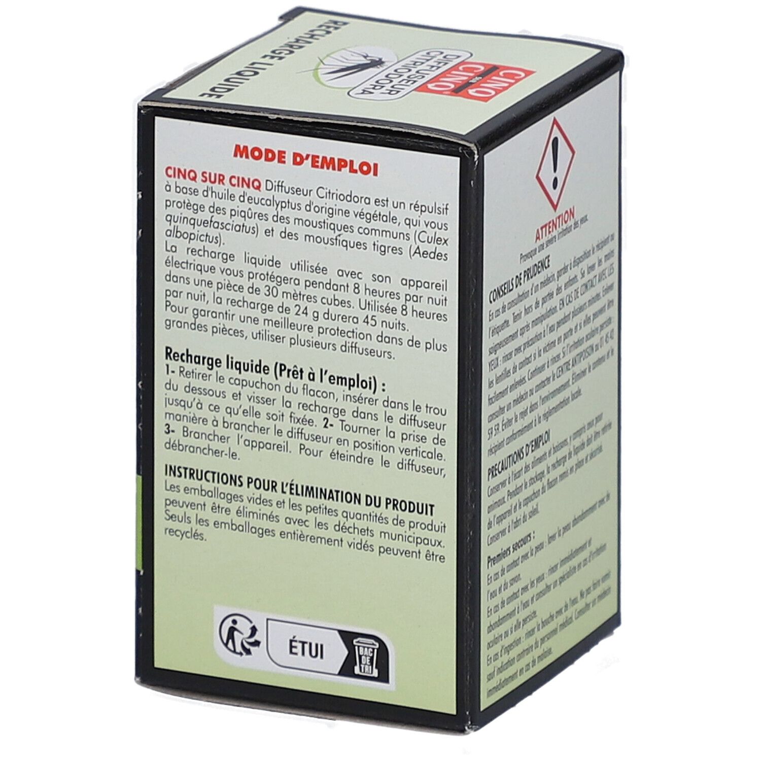 Kartonnen doos met gebruiksaanwijzing. Bevat tekst over gebruik en verwijdering. Toont een symbool voor recycling.