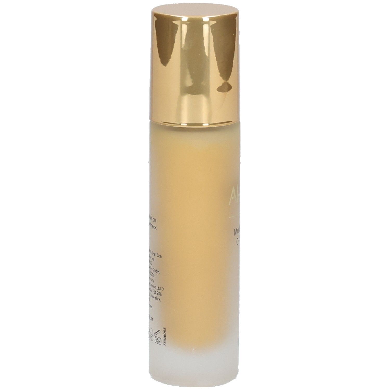 Ahava Multivitamin C+ Serum. Achterkant van de fles. Tekst met productinformatie en fabrikantgegevens.