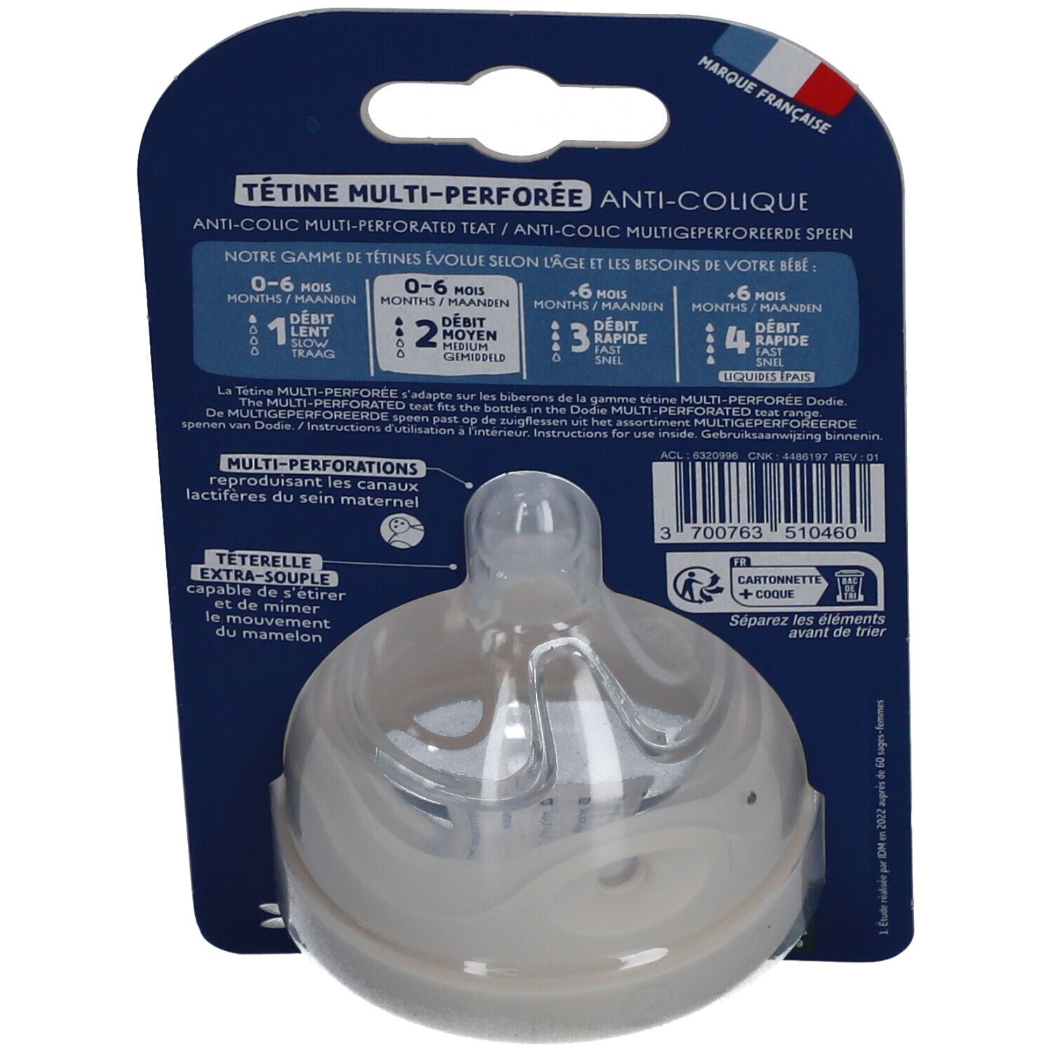 Dodie Tétine Multi-Perforée Anti-Colique Débit 2 Moyen +0