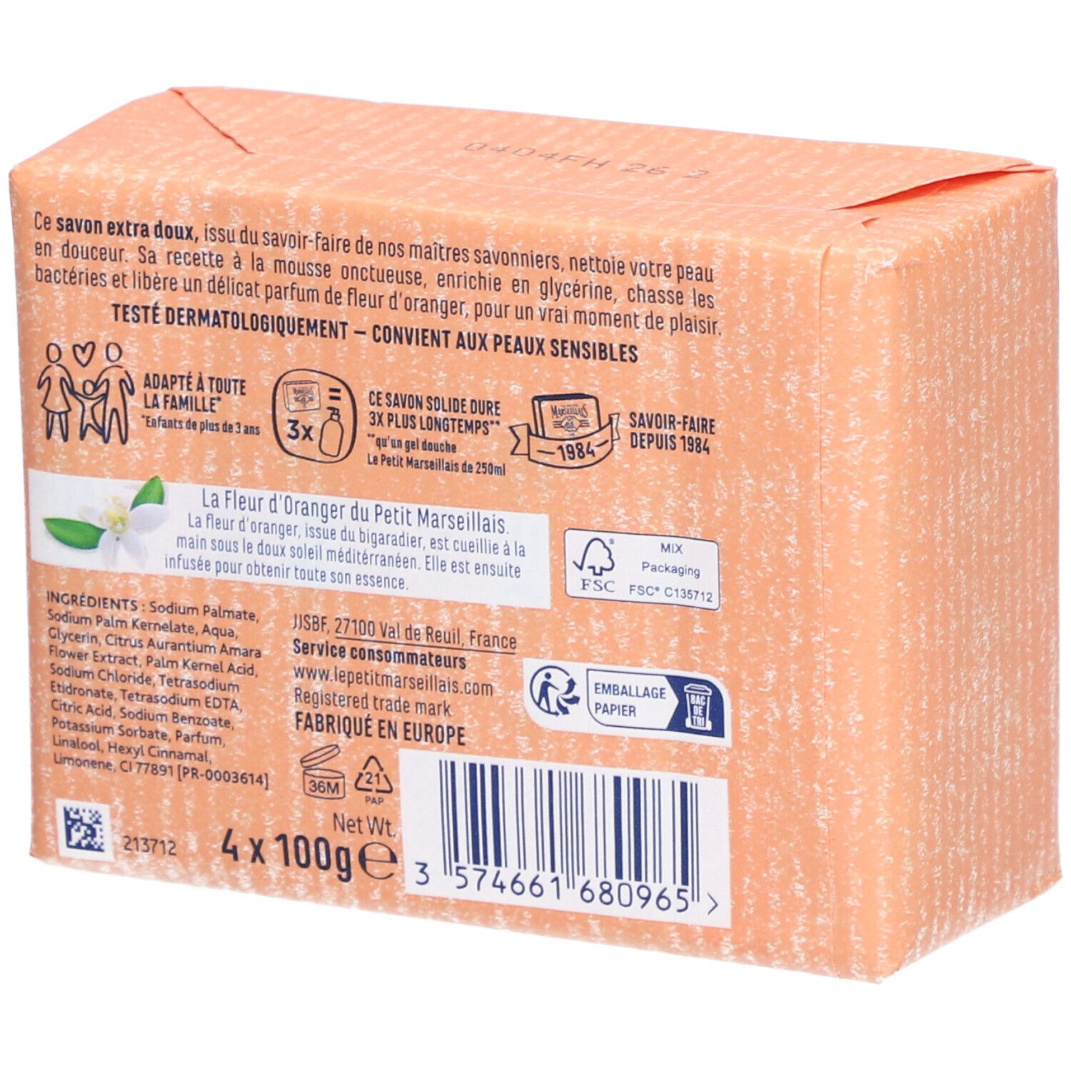 Le Petit Marseillais Savon Extra Doux à la Fleur d'Oranger