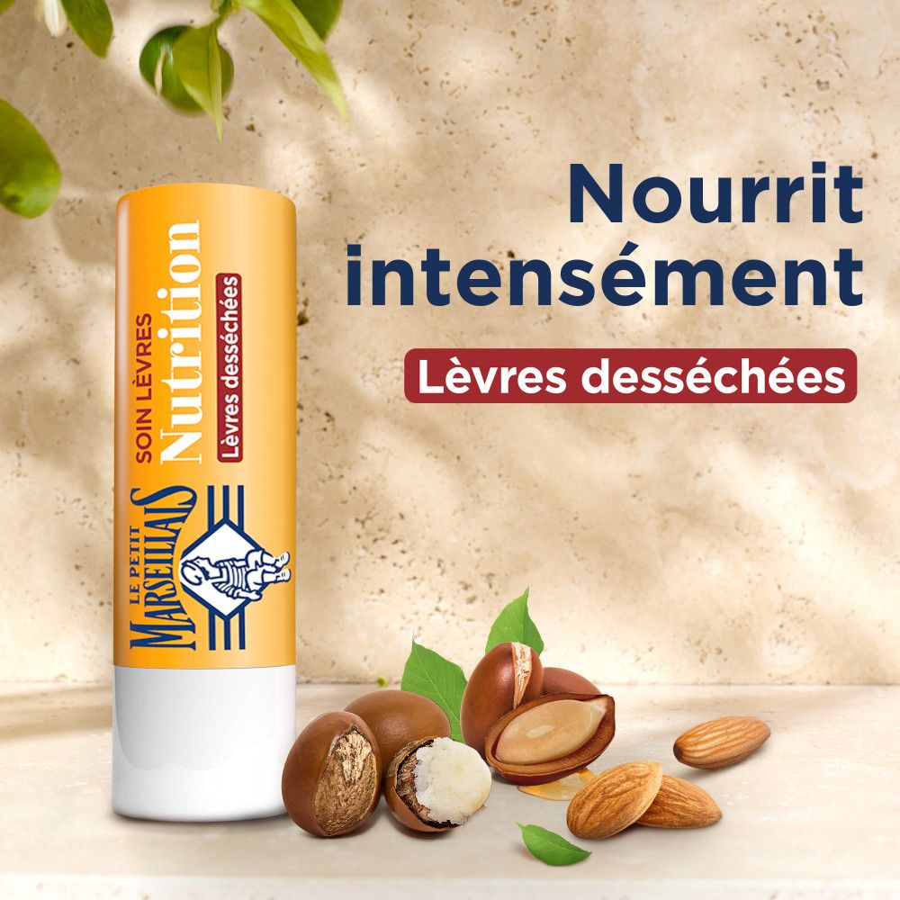 Lippenbalsem stick Le Petit Marseillais. Nutrition, droge lippen. Amandelen, shea butter en arganolie.