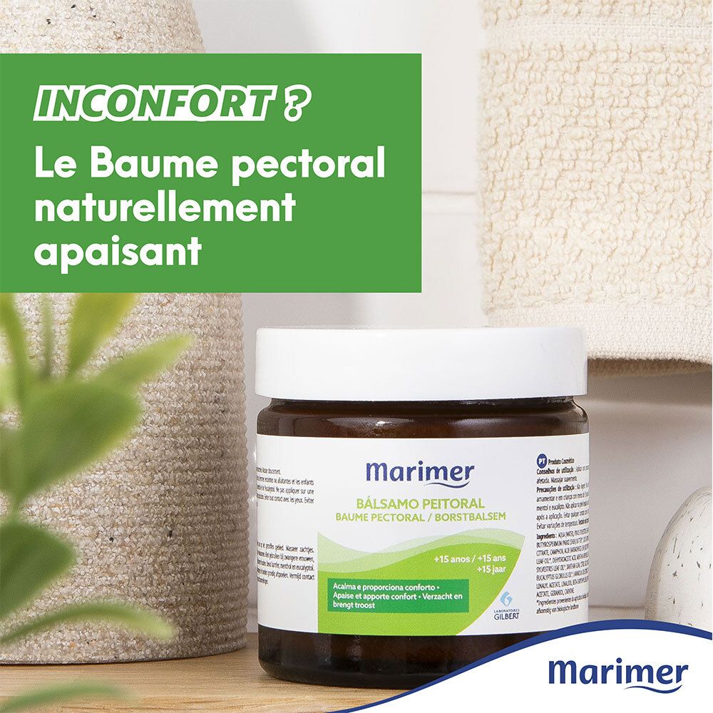 Marimer Nature Baume Pectoral Adultes Bio. Pot met witte deksel. Opschrift: BALSAMO PECTORAL.