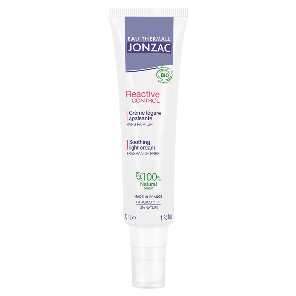 Witte tube Jonzac. Reactive Control, Crème légère apaisante. 100% natuurlijke oorsprong. Bio-certificering.