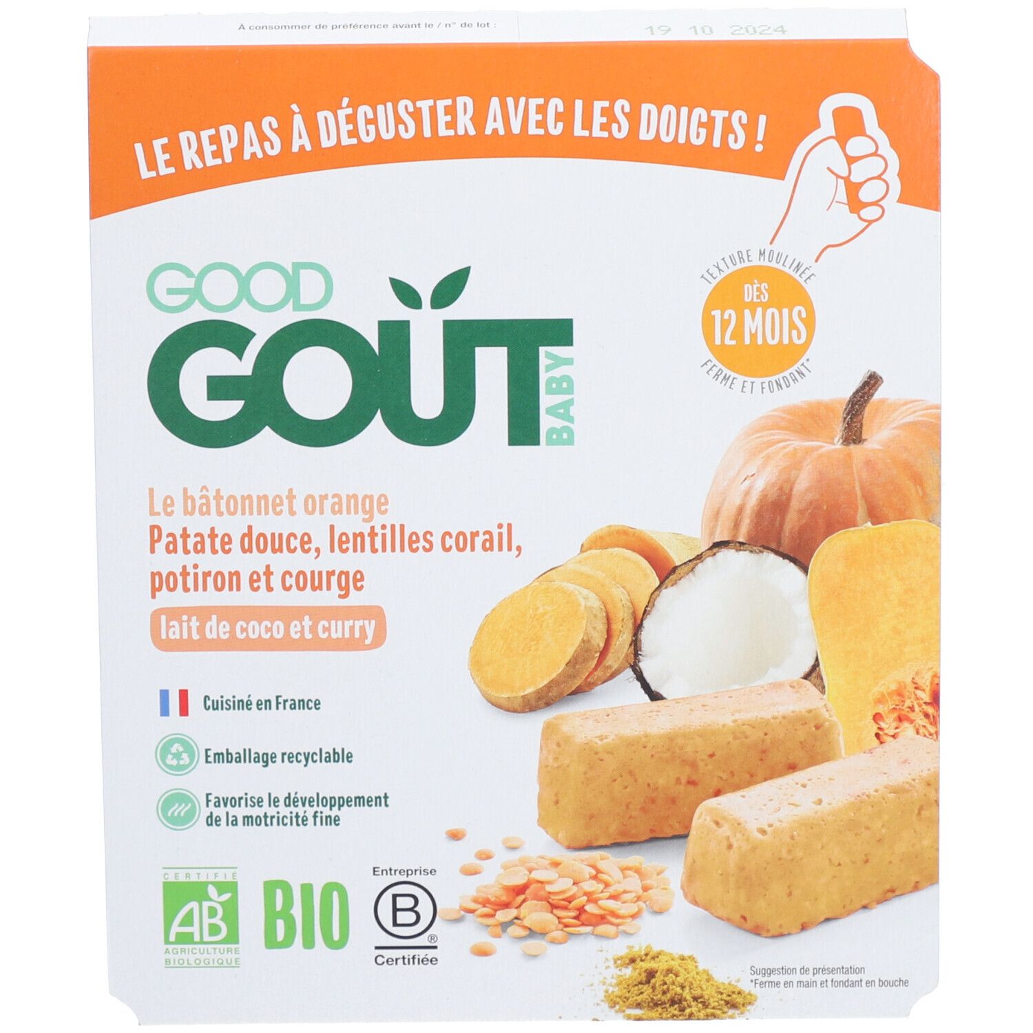 Good Goût Le Bâtonnet Orange Patate Douce Lentilles Corail Potiron et Courge