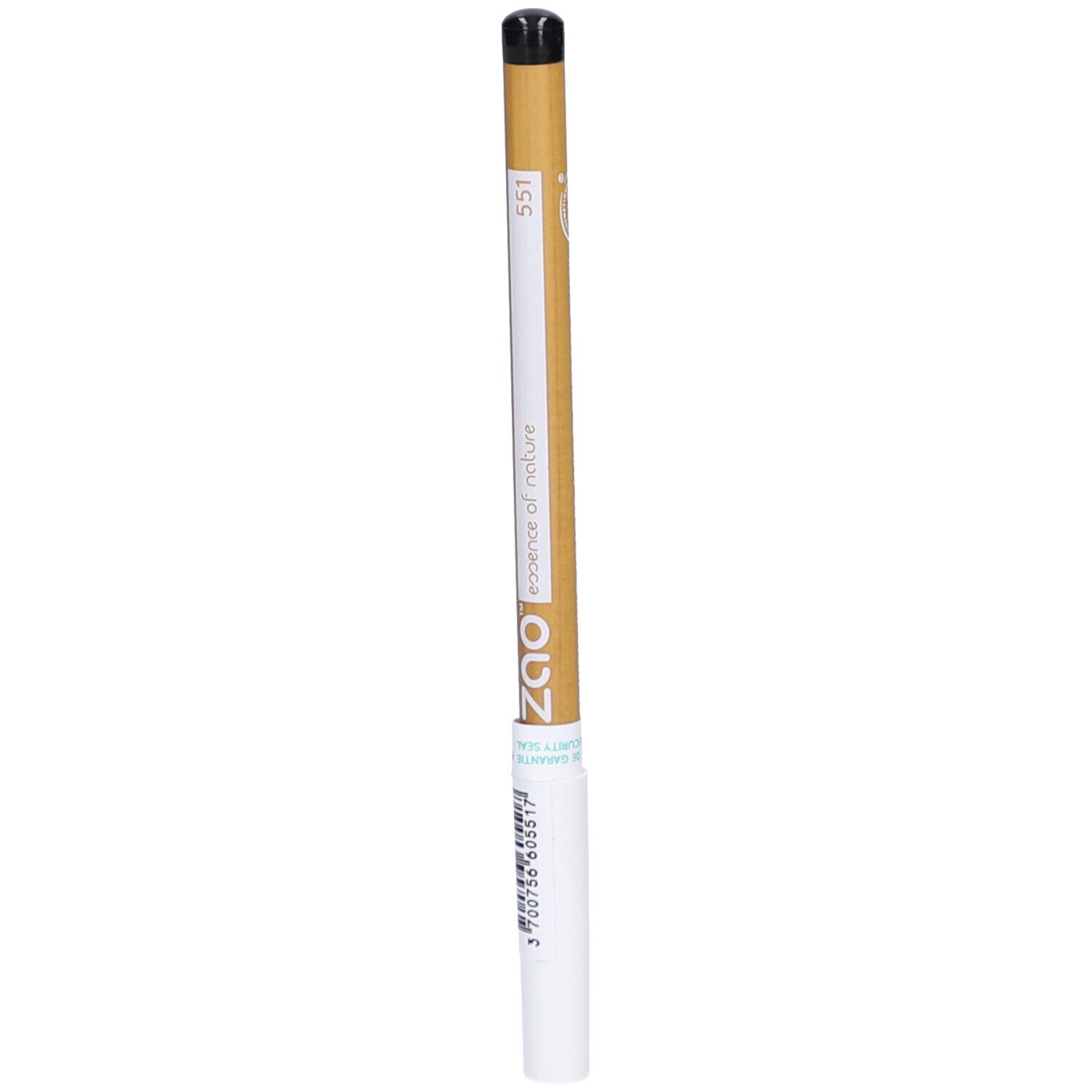 Crayon unique, pointe noire, extrémité blanche. Corps doré avec bande blanche et texte. Marque ZAO et référence 551.
