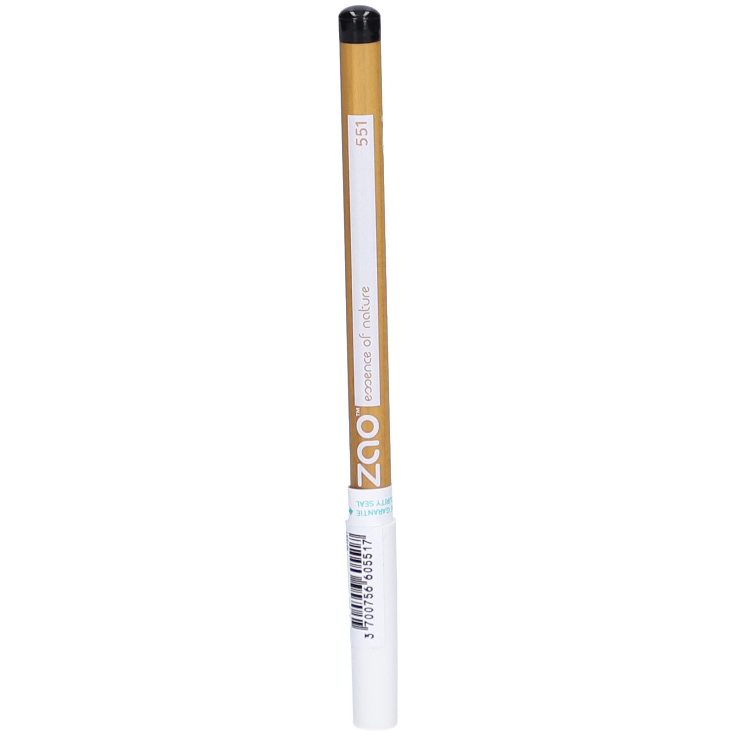 Crayon unique, pointe noire, extrémité blanche. Corps doré avec bande blanche et texte. Marque ZAO et référence 551.