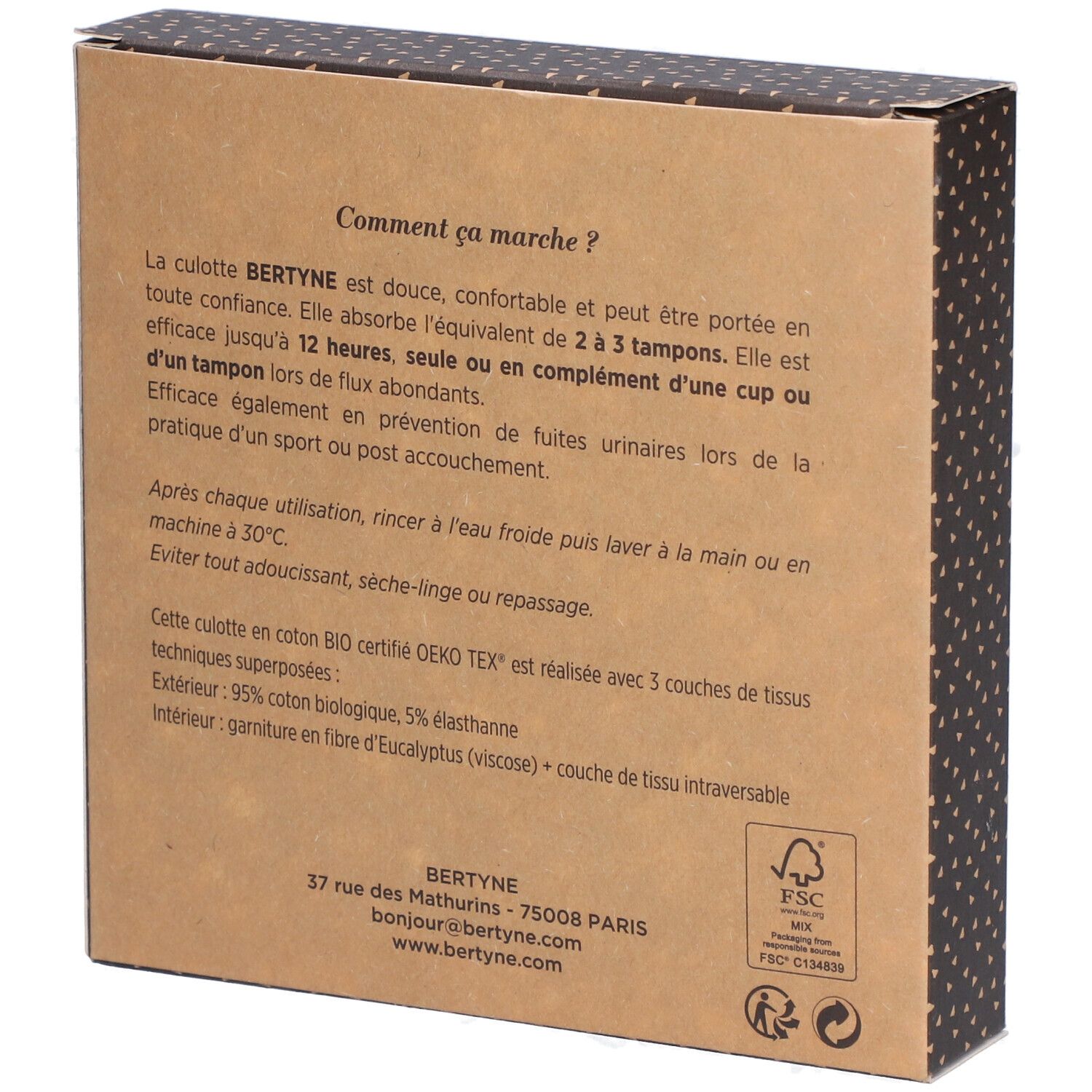 BERTYNE Menstruatieslip - Biologisch katoen - Medium flow - Maat 3XL - Zwart