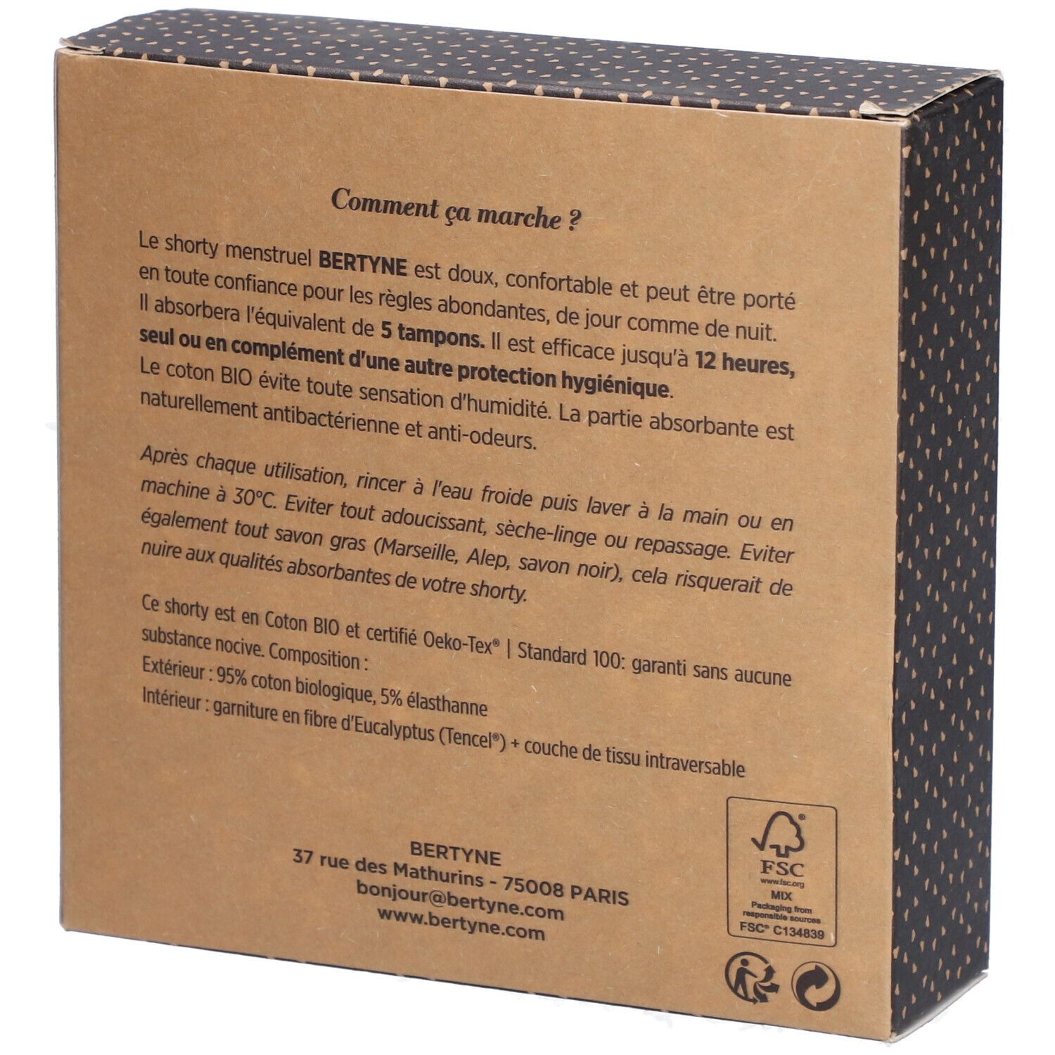 BERTYNE Menstruatie Shorty - Biologisch katoen - Abundant flow - Maat 3XL - Zwart