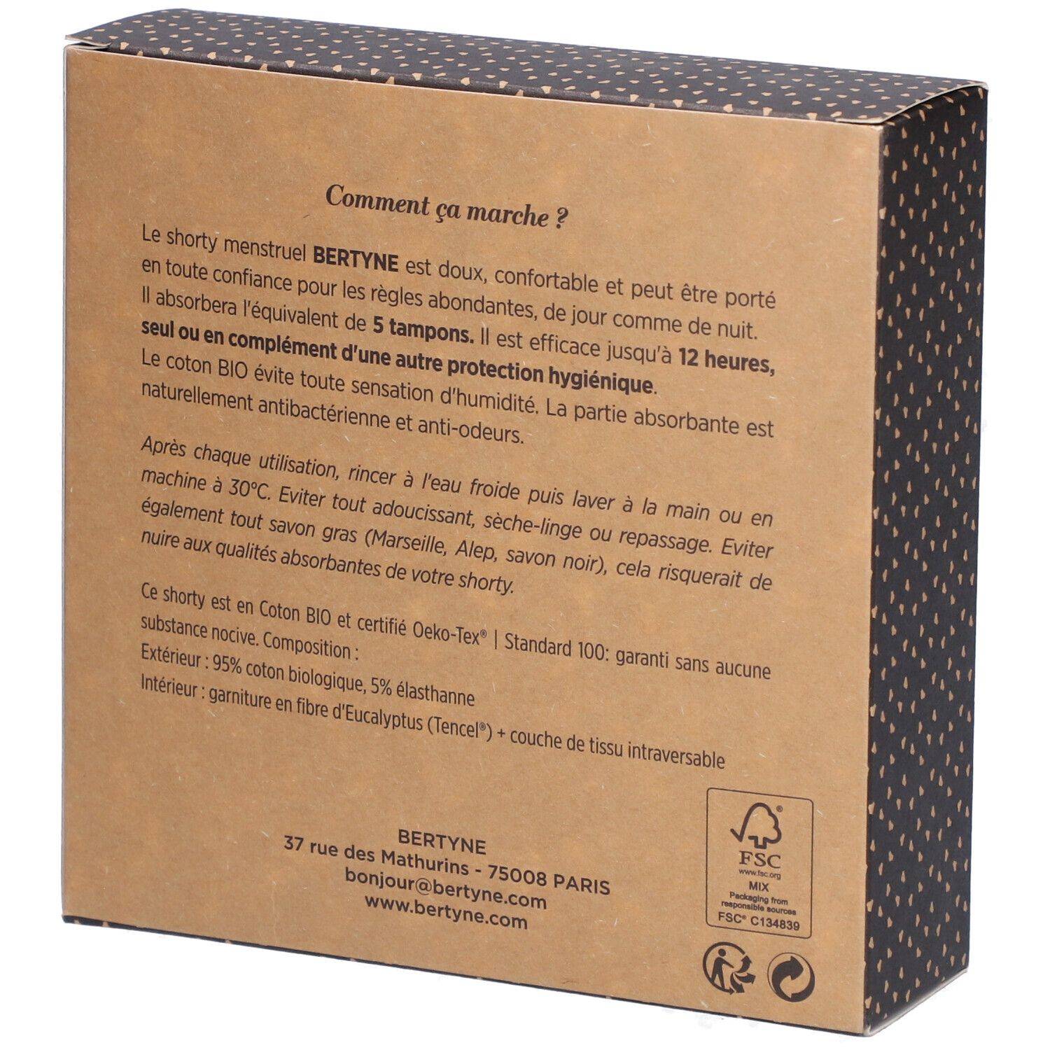 BERTYNE Menstruatie Shorty - Biologisch katoen - Abundant flow - Maat XXL - Zwart
