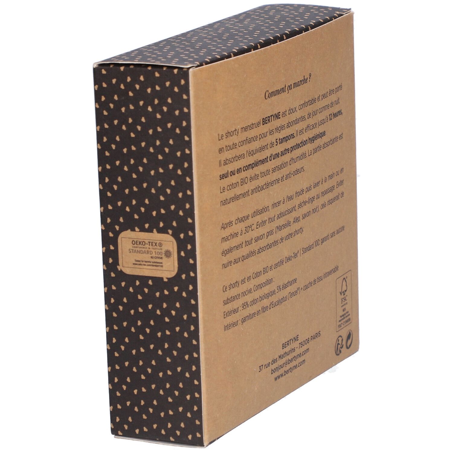 BERTYNE Menstruatie Shorty - Biologisch katoen - Abundant flow - Maat XXL - Zwart