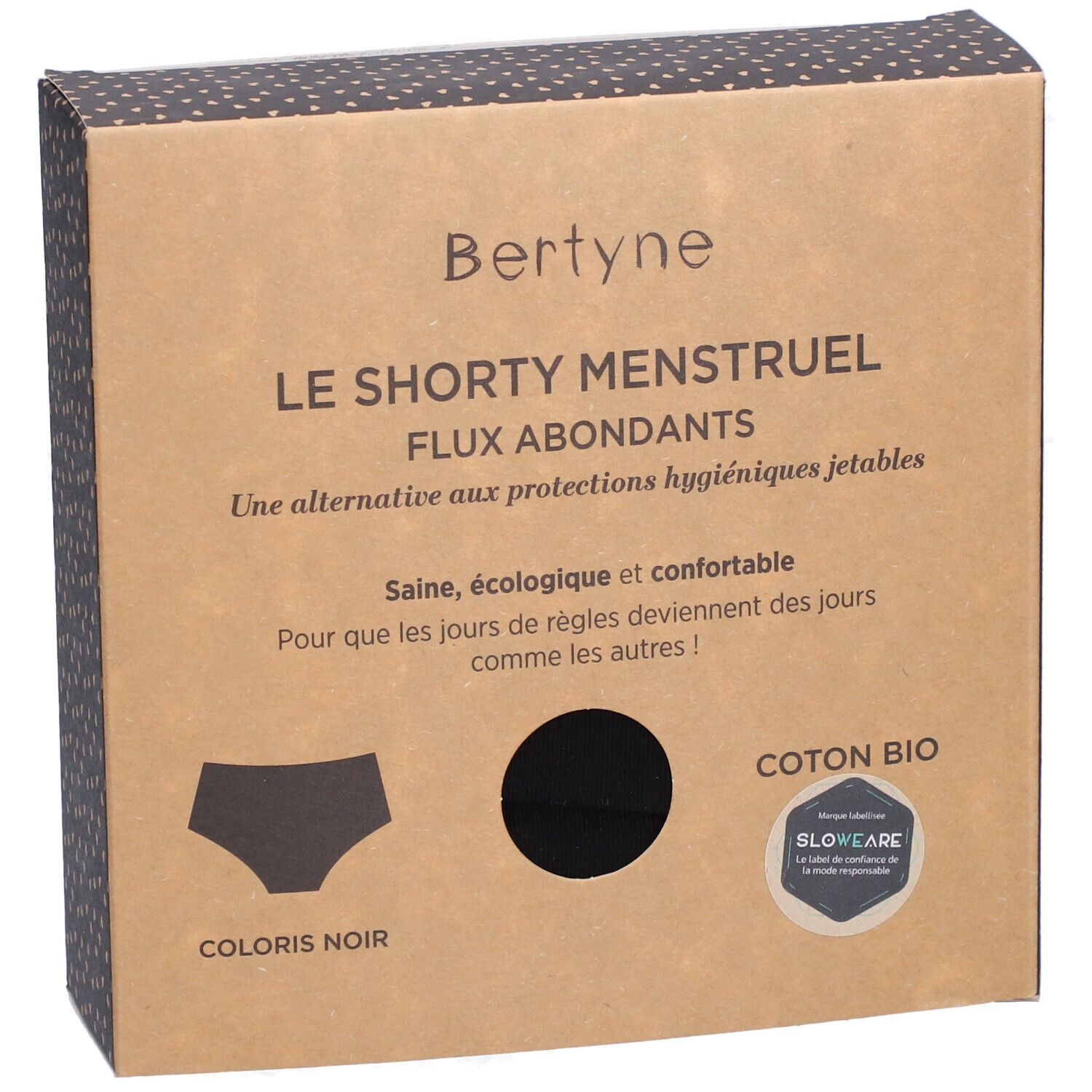 BERTYNE Menstruatie Shorty - Biologisch katoen - Abundant flow - Maat XXL - Zwart