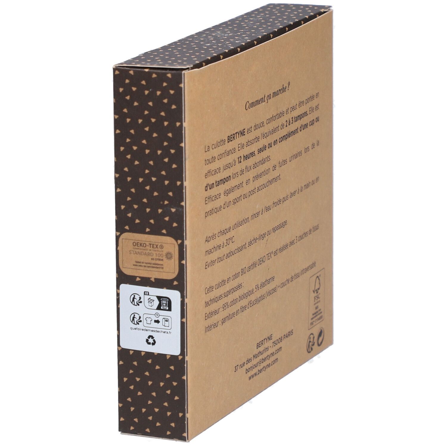 BERTYNE La Culotte Menstruelle - Dentelle Coton bio - Flux moyen - Taille S - Noir