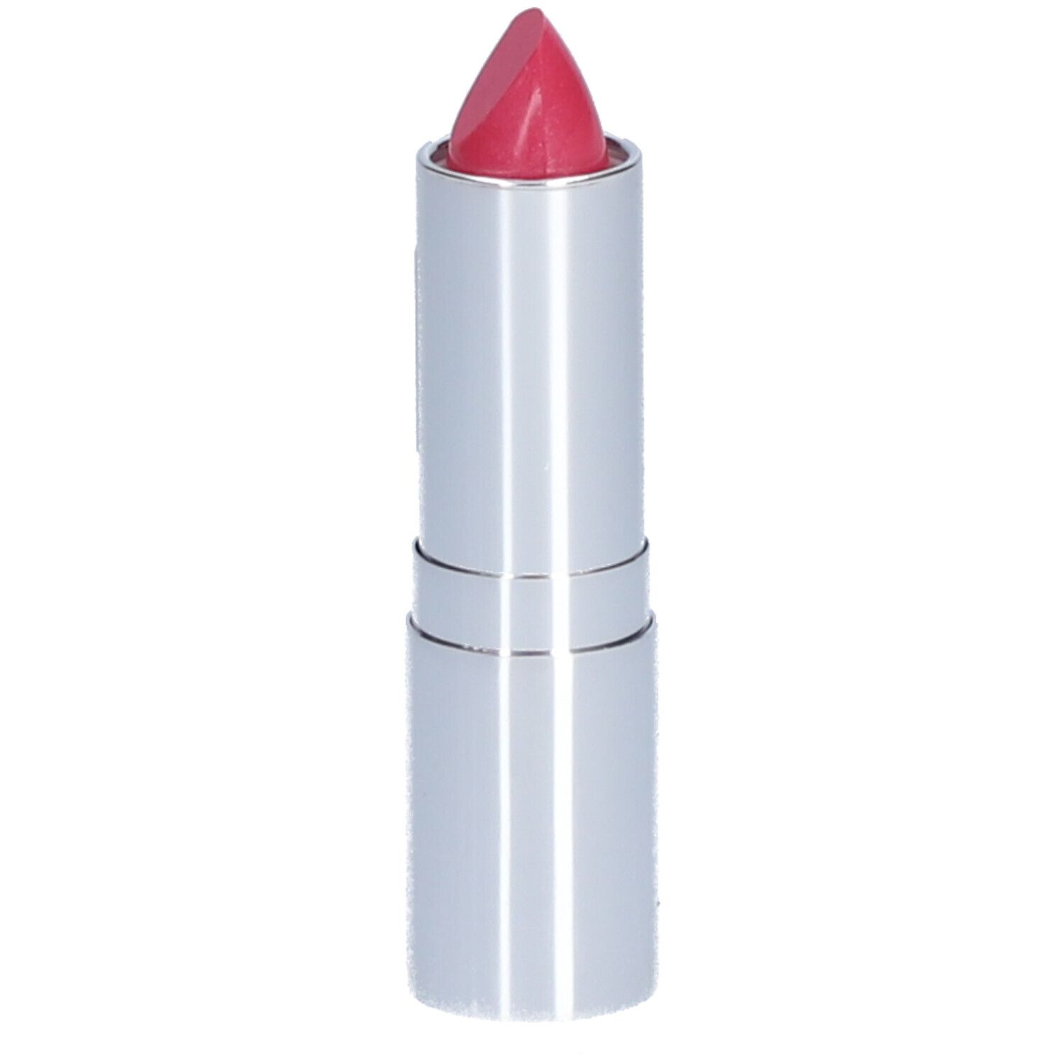 Rouge à lèvres rose brillant dans un étui argenté.