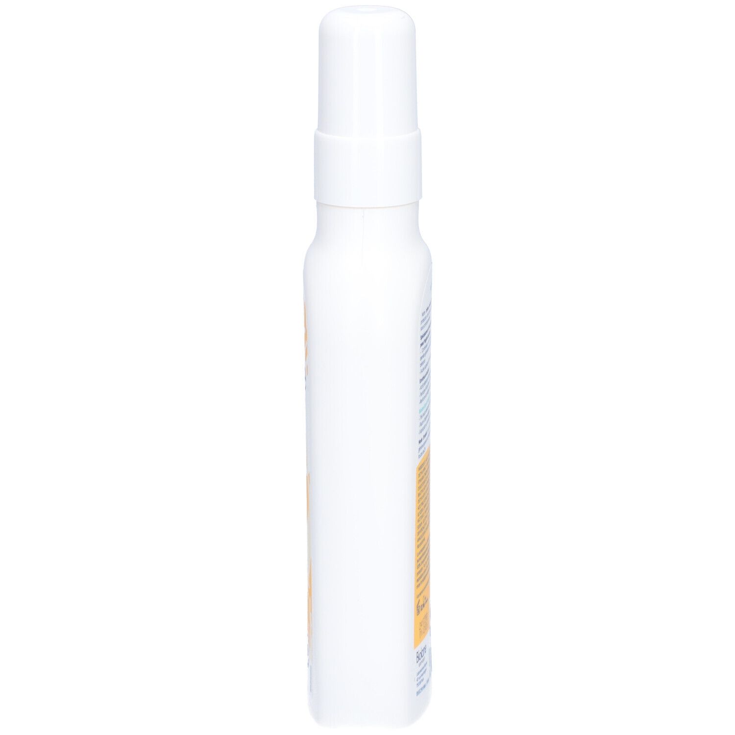 Witte fles met verstuiver. Biolane Expert Crème Solaire SPF50. Zijaanzicht. Geen andere details zichtbaar.
