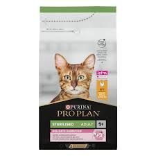 PRO PLAN® kattenvoer. Zak met kat. Tekst: STERILISED ADULT 1+. DELICATE DIGESTION. Riche en Poulet.