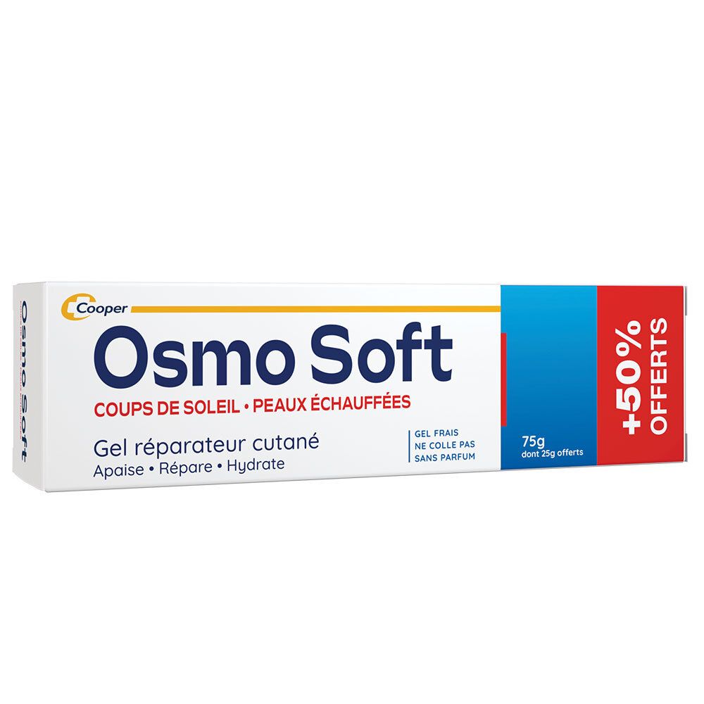 Boîte Osmo Soft. Coups de soleil, peaux échauffées. Gel réparateur cutané. 75g. Offre +50%.