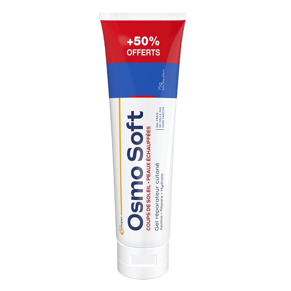 Tube Osmo Soft. Coups de soleil, peaux échauffées. Gel réparateur cutané. 75g. Offre +50%.