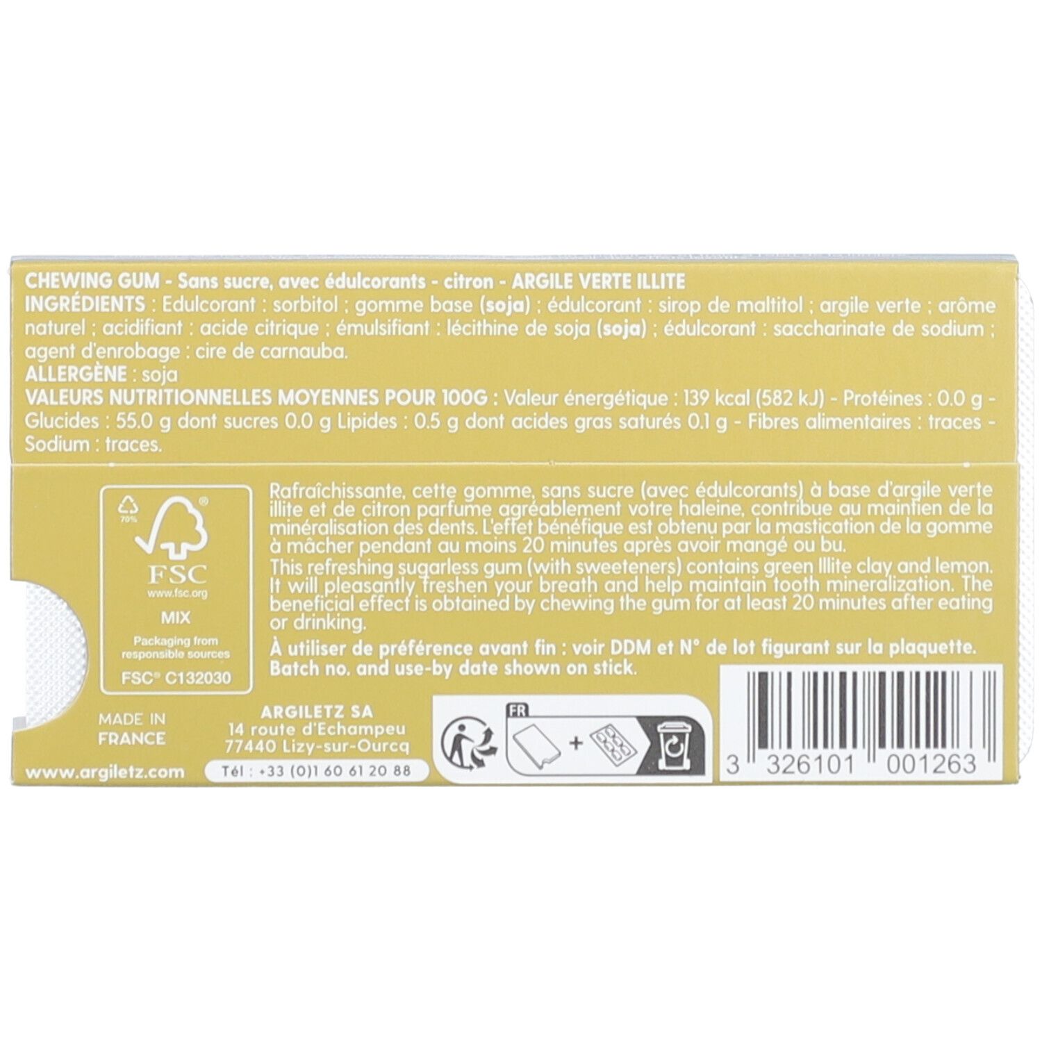 Argiletz 12 Chewing-gums Sans Sucre Citron