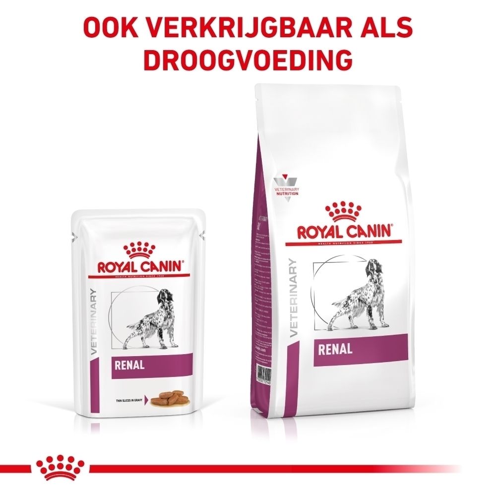 Royal Canin Veterinary Diet Renal: Voedingsrichtlijnen voor honden naar gewicht en lichaamsconditie.