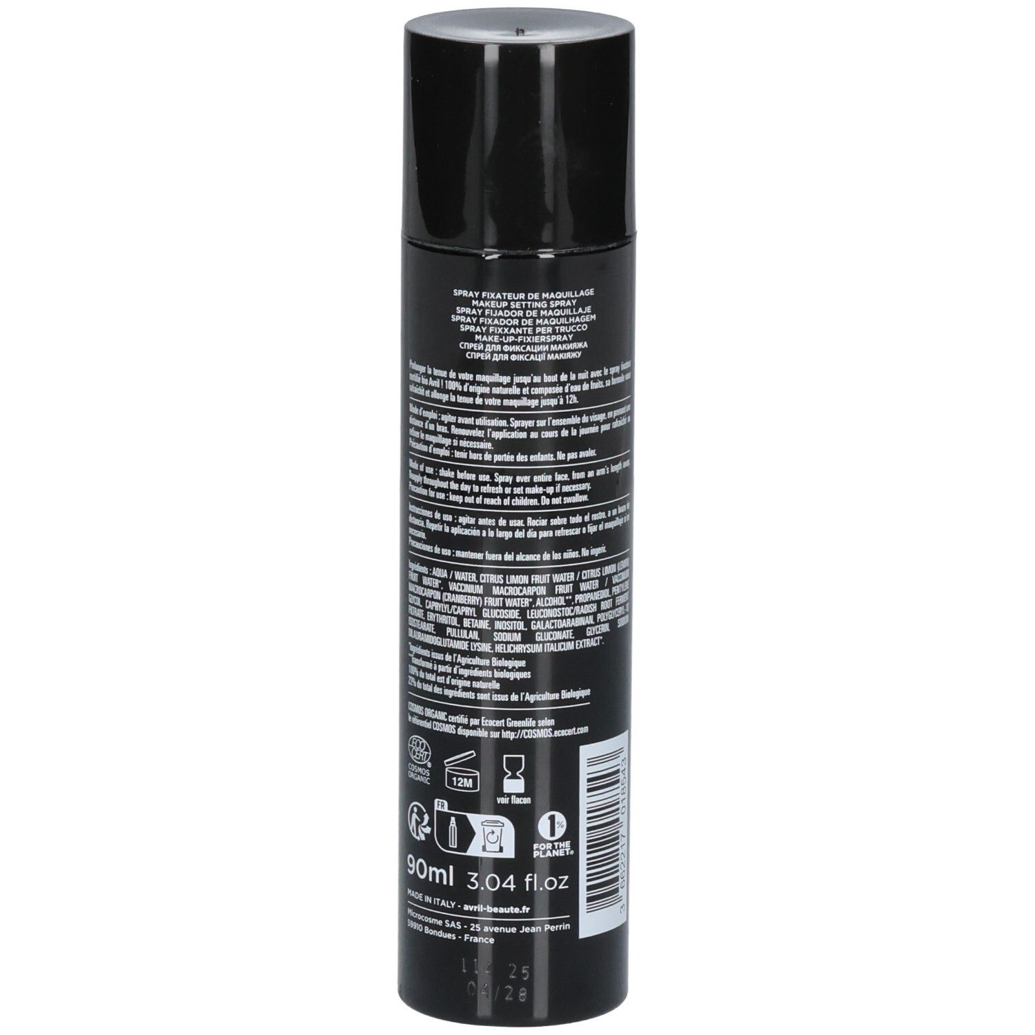Flacon pulvérisateur noir de spray fixateur de maquillage, 90 ml.