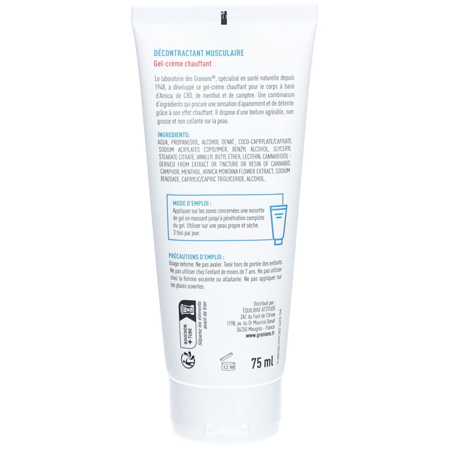 Granions® Décontractant Musculaire CBD + Arnica Gel-Crème Chauffant